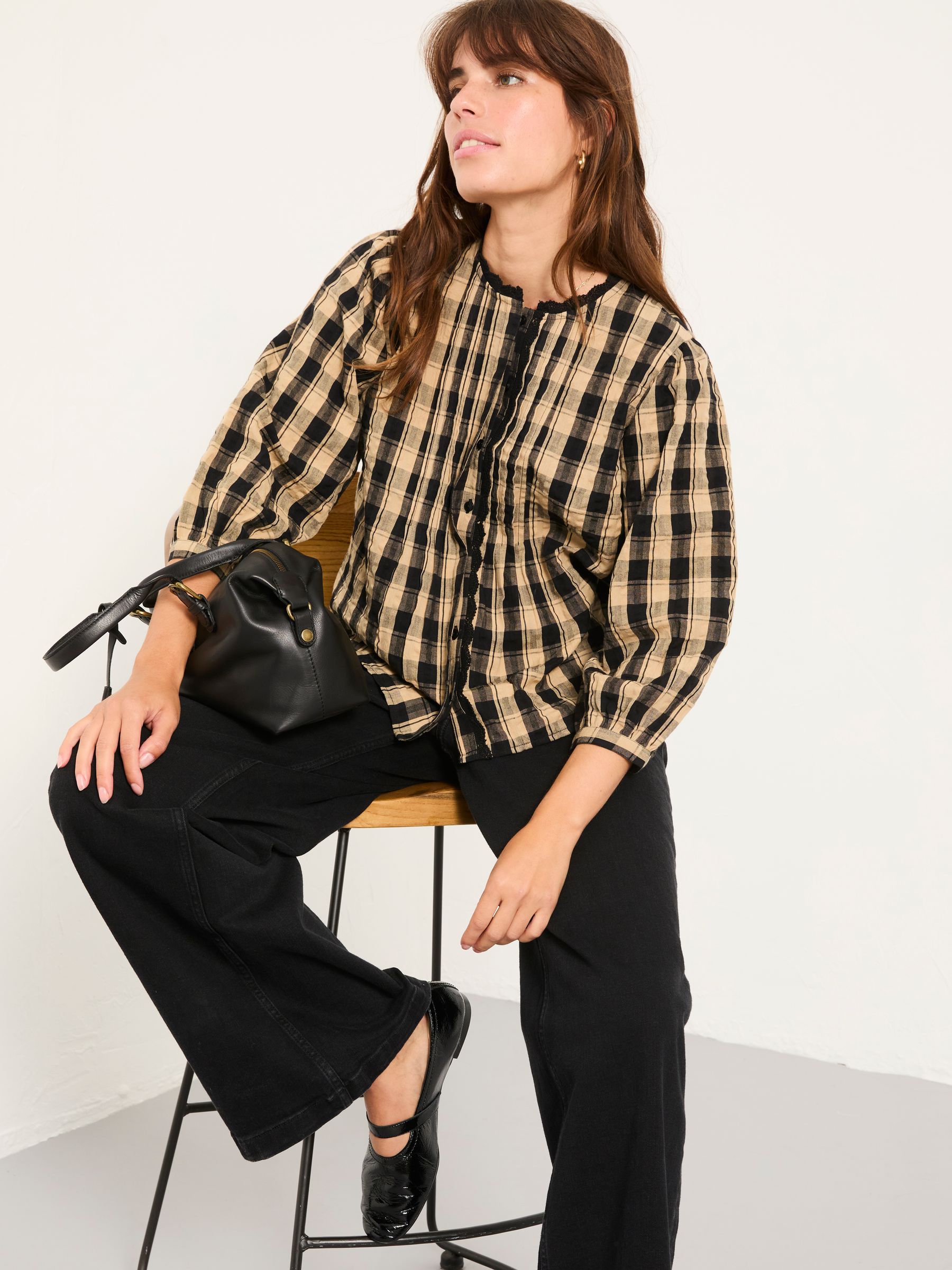 Maura Black Check Blouse | FatFace