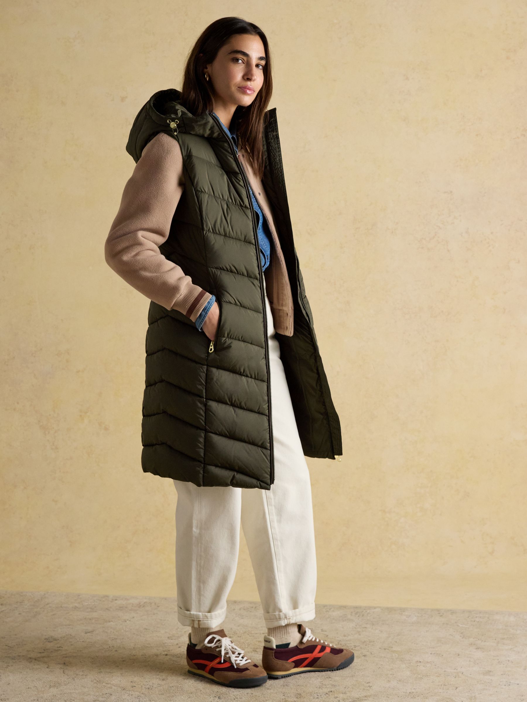 Moorsdale Green Longline Showerproof Padded Gilet with Hood - Image 5 of 10