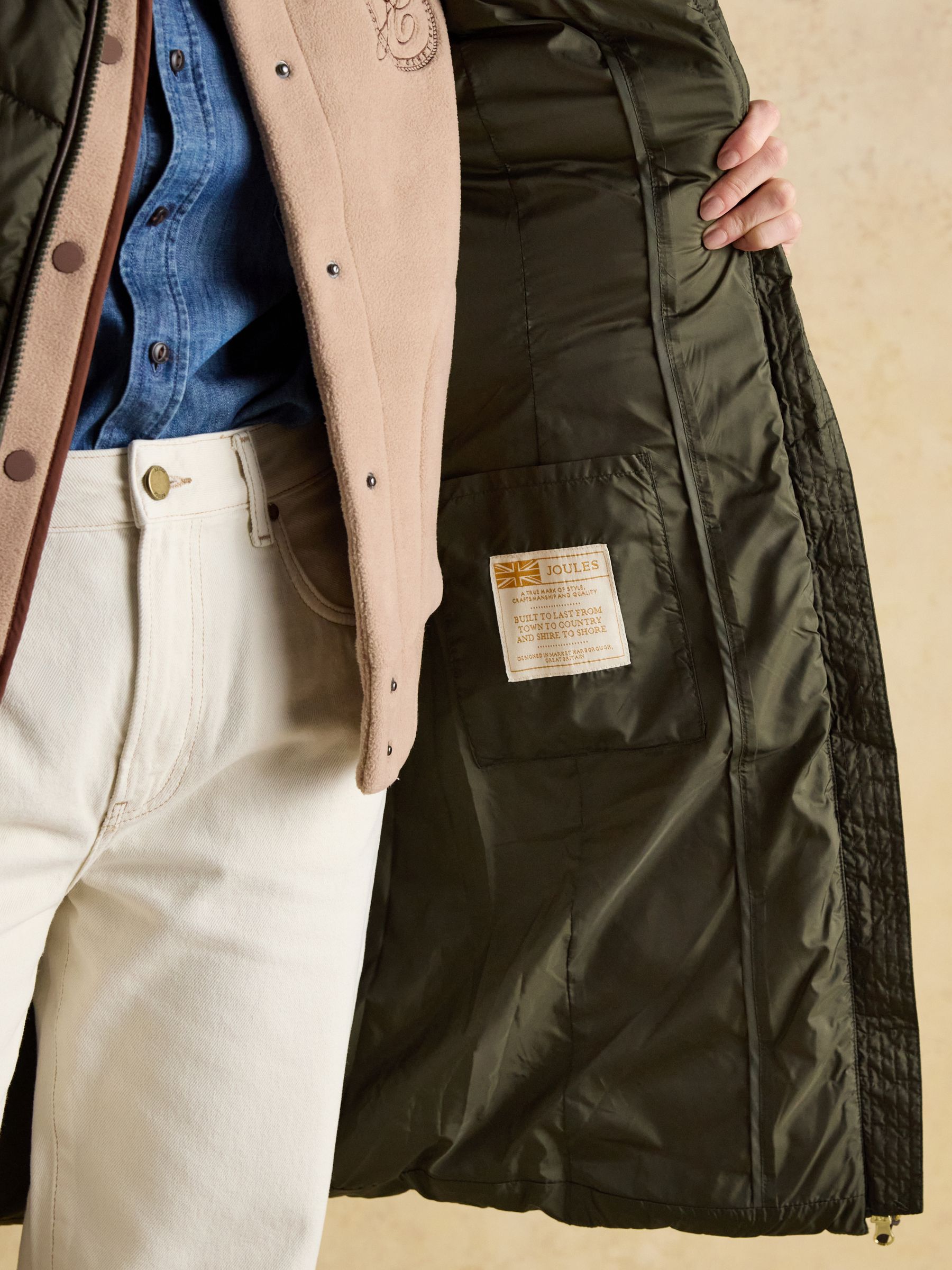 Moorsdale Green Longline Showerproof Padded Gilet with Hood - Image 9 of 10