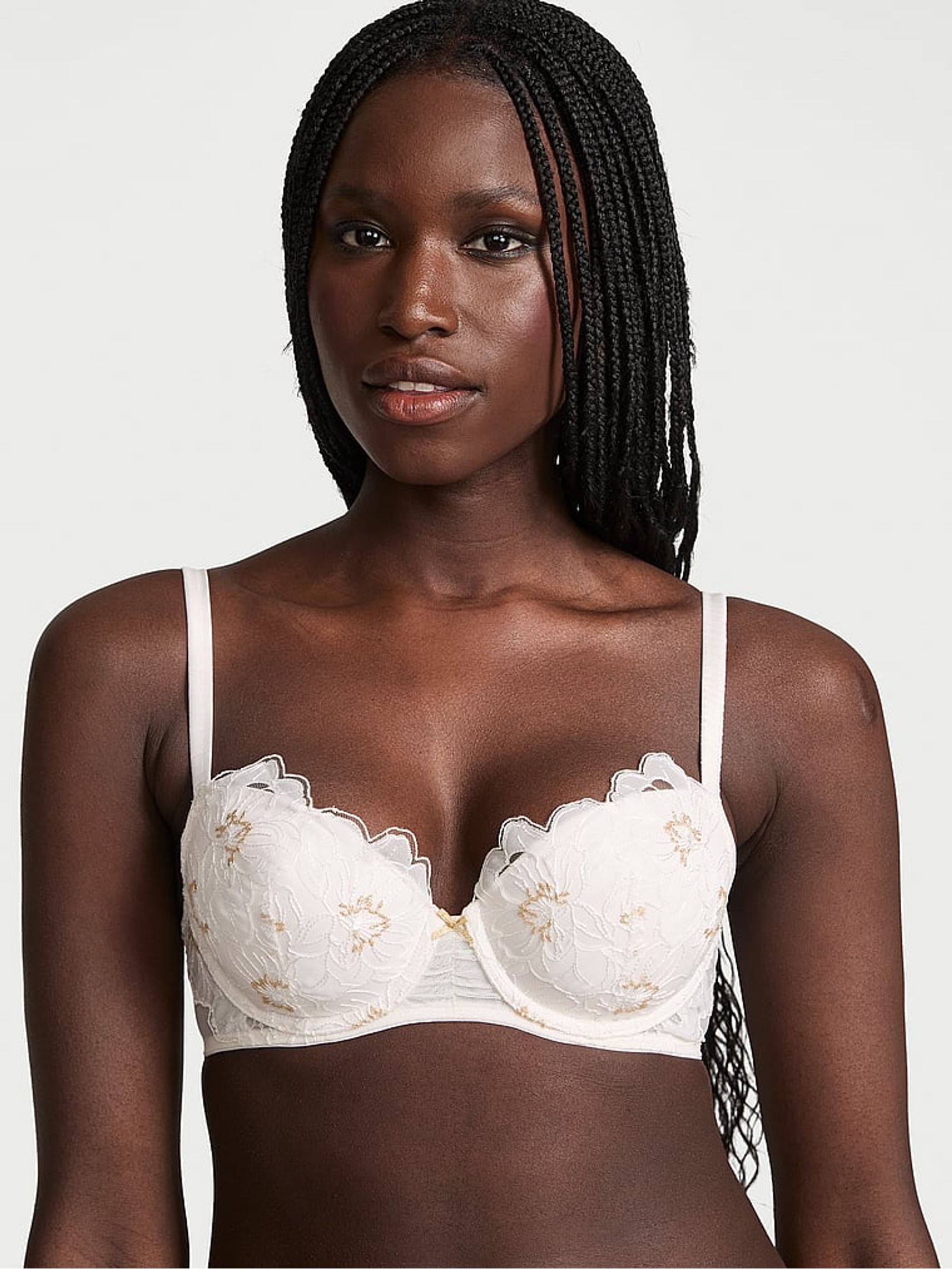 White Lightly Lined Demi Peony Embroidery Bra - Image 1 of 4