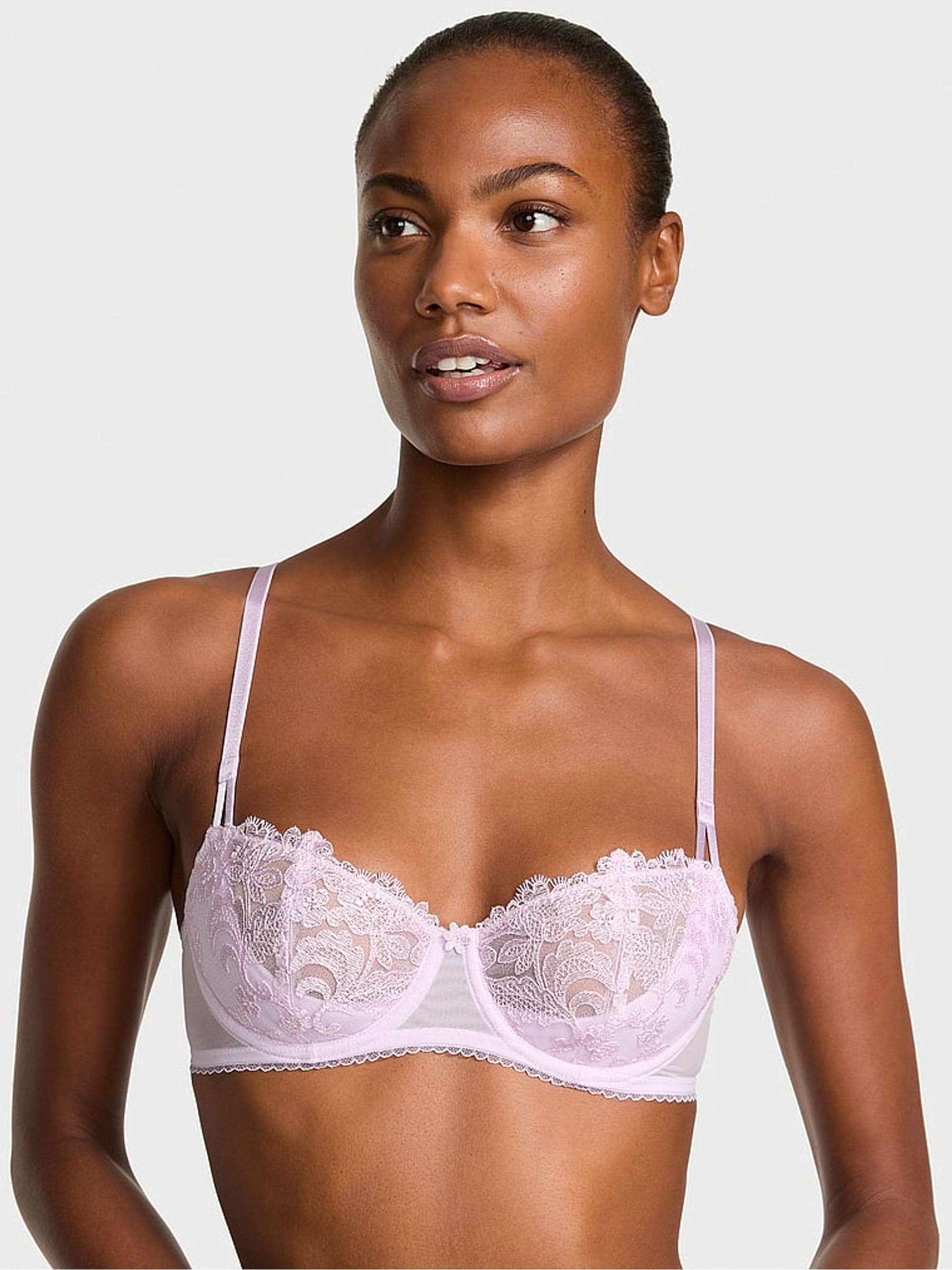 Delicate Violet Purple Unlined Balcony Blossom Embroidery Bra - Image 1 of 2