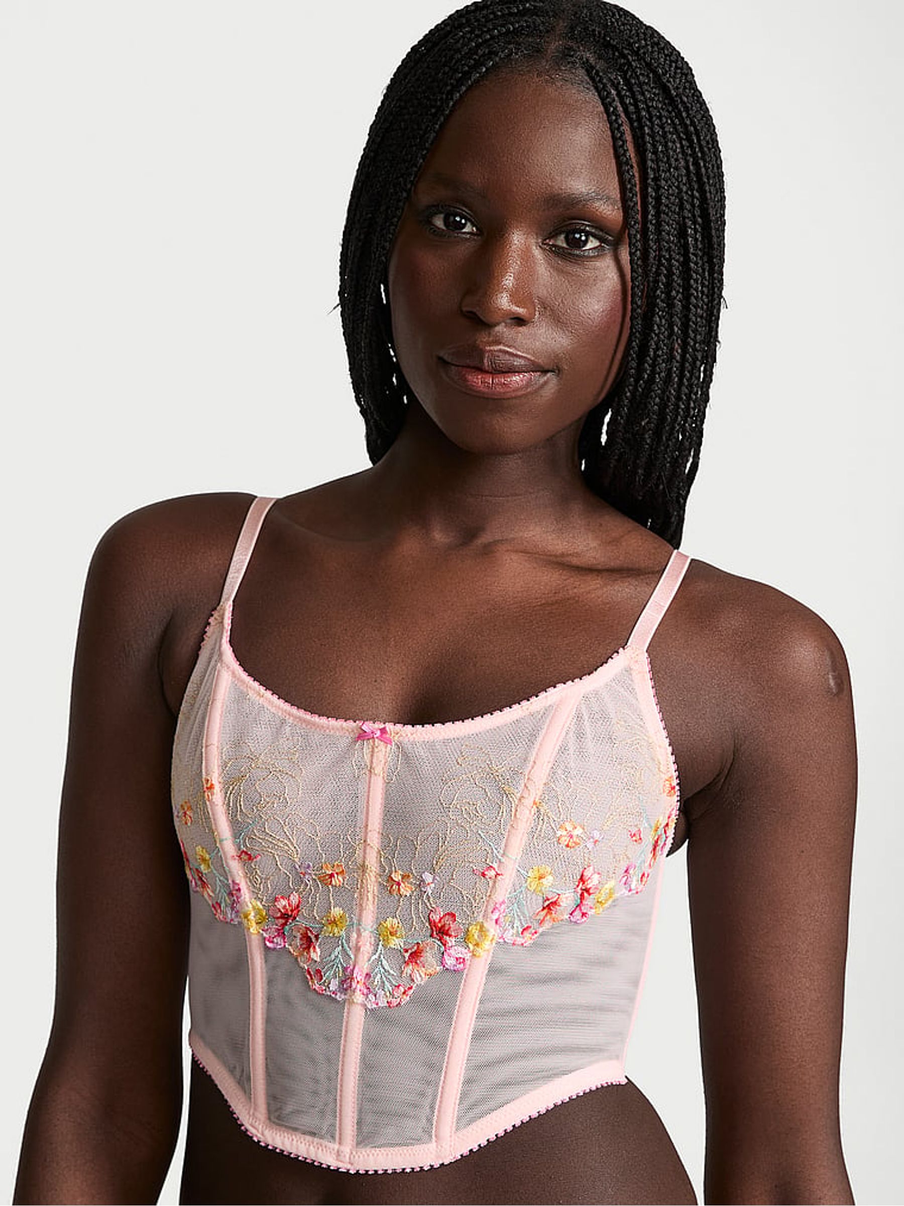 Bloom Pink Corset Wildflower Embroidery Bra Top | Victoria's