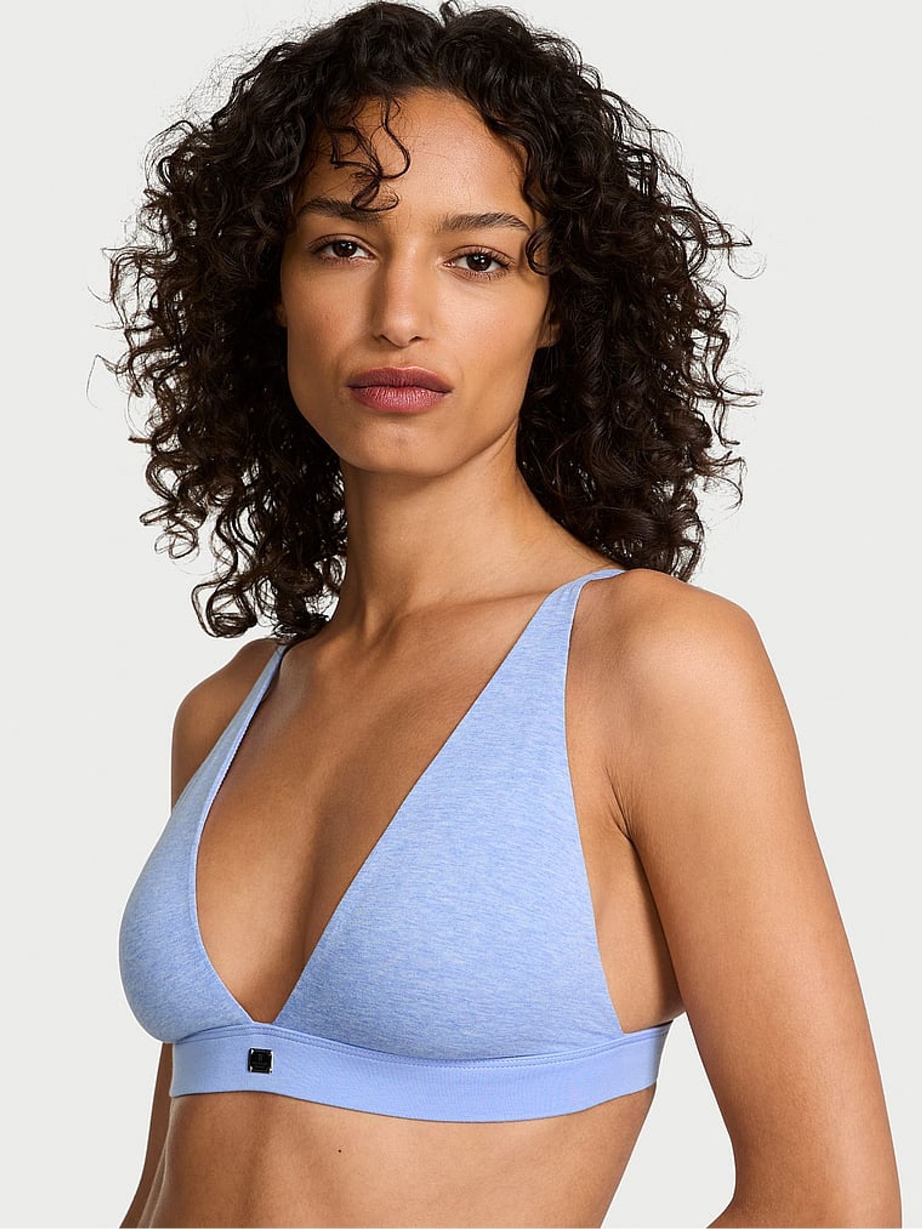Cornflower Heather Blue Cotton Logo Bralette - Image 1 of 3