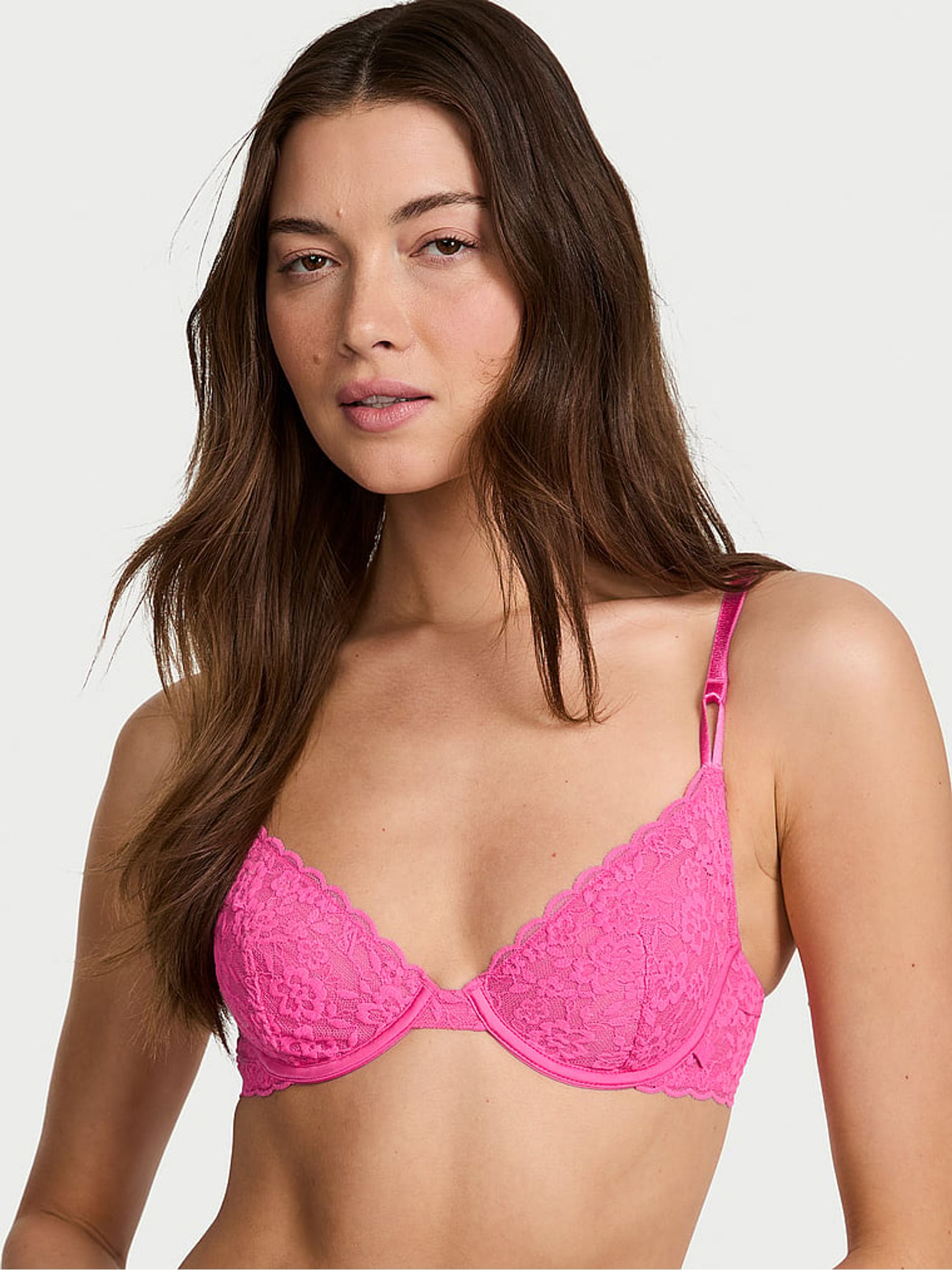 Ultra Pink Unlined Demi Sexy Tee Lace Bra - Image 1 of 3