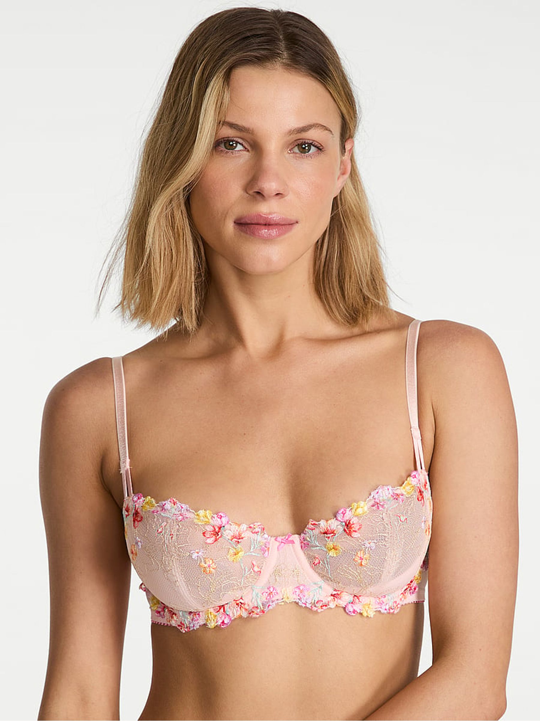 Bloom Pink Unlined Balcony Wildflower Embroidery Bra - Image 2 of 4