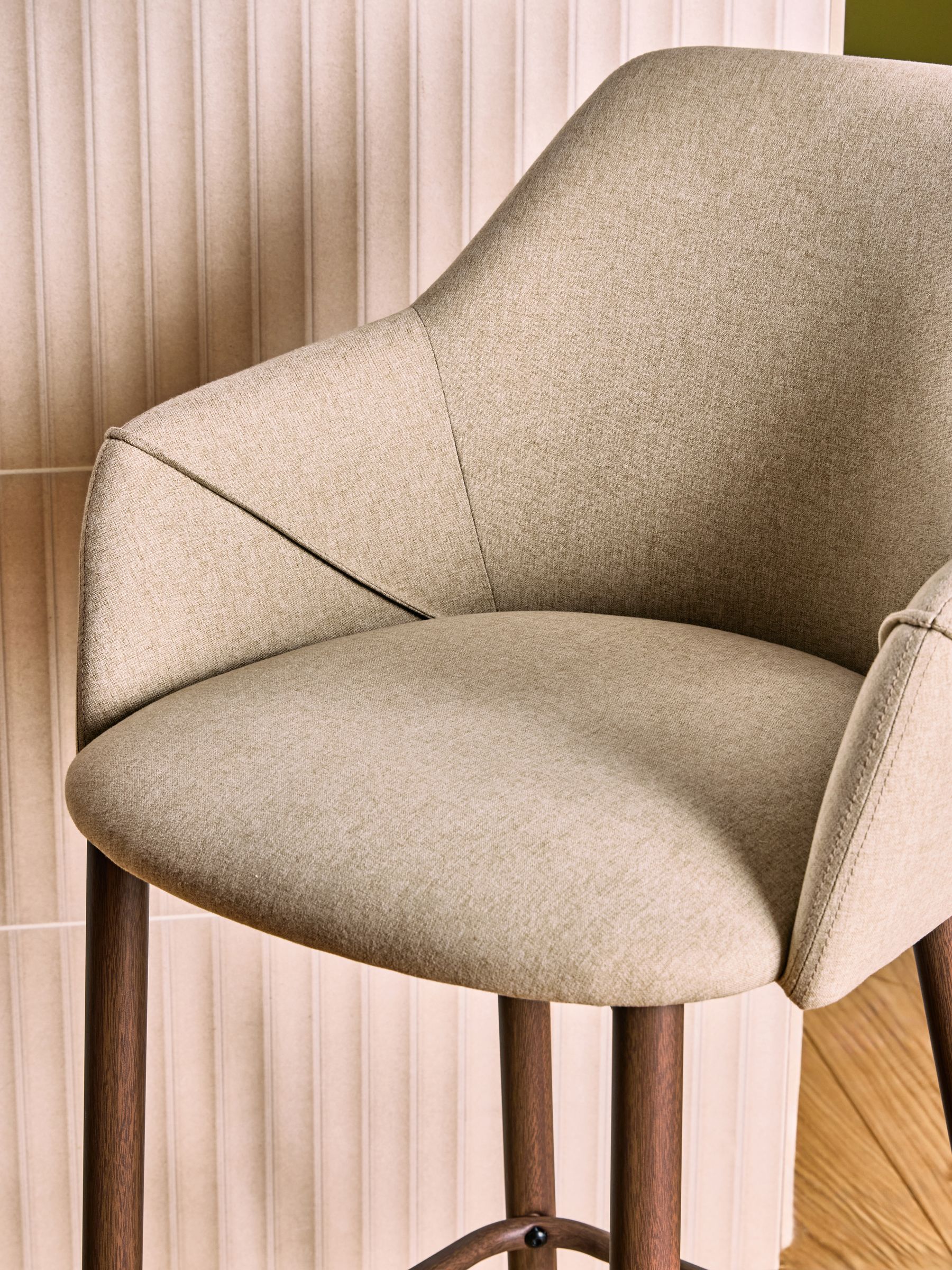 Lule Bar Stool in Velvet in Ecru Marl and Walnut Legs - Image 2 of 5