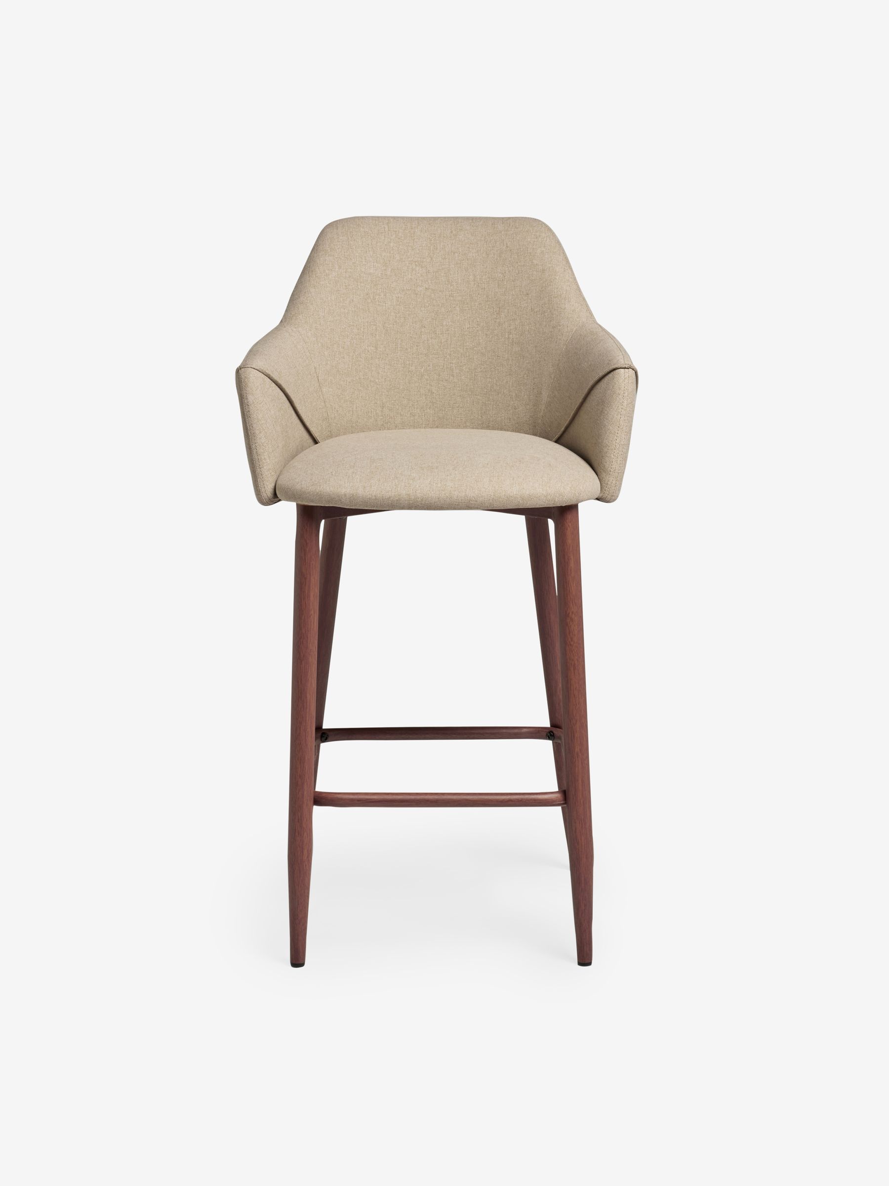 Lule Bar Stool in Velvet in Ecru Marl and Walnut Legs - Image 4 of 5