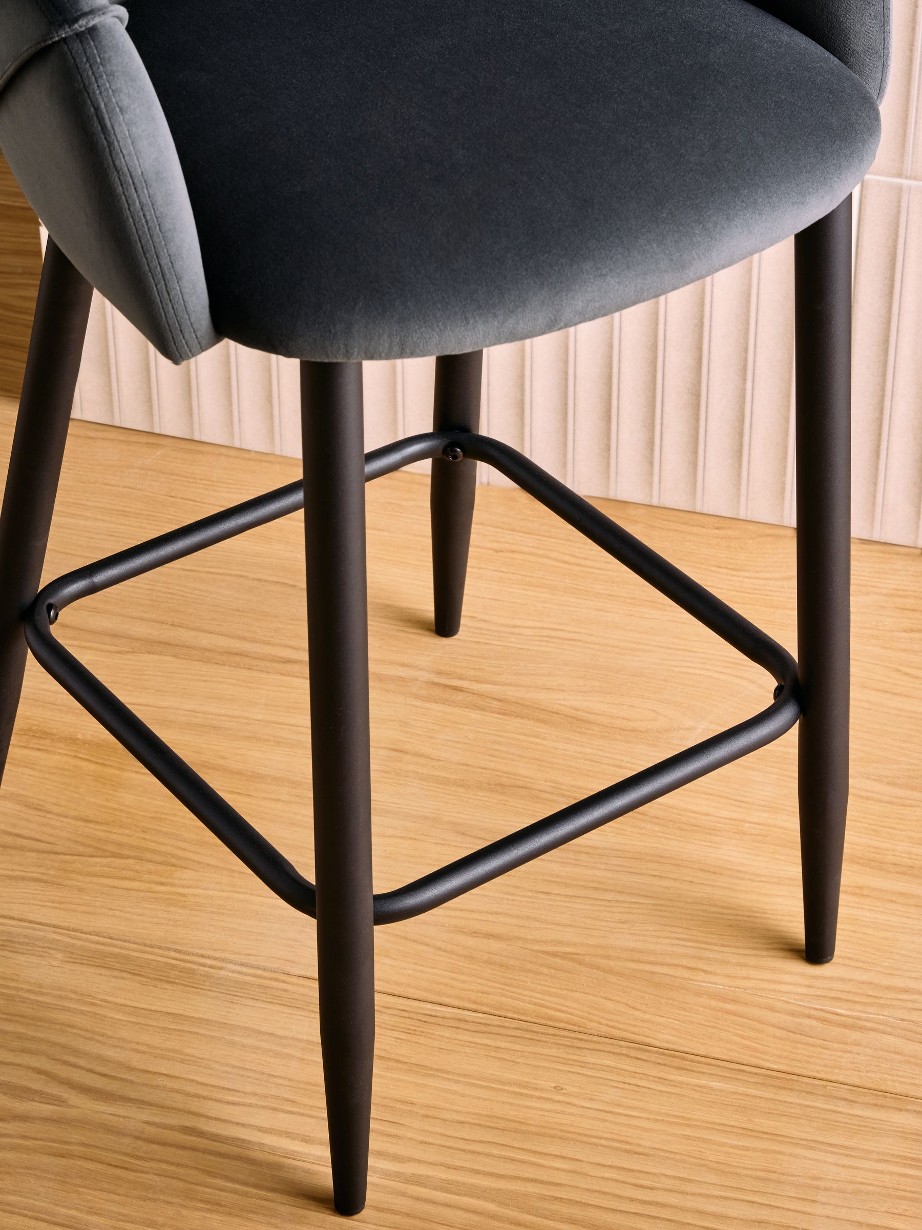 Lule Bar Stool in Velvet in Charcoal Grey and Black Legs - Image 3 of 5