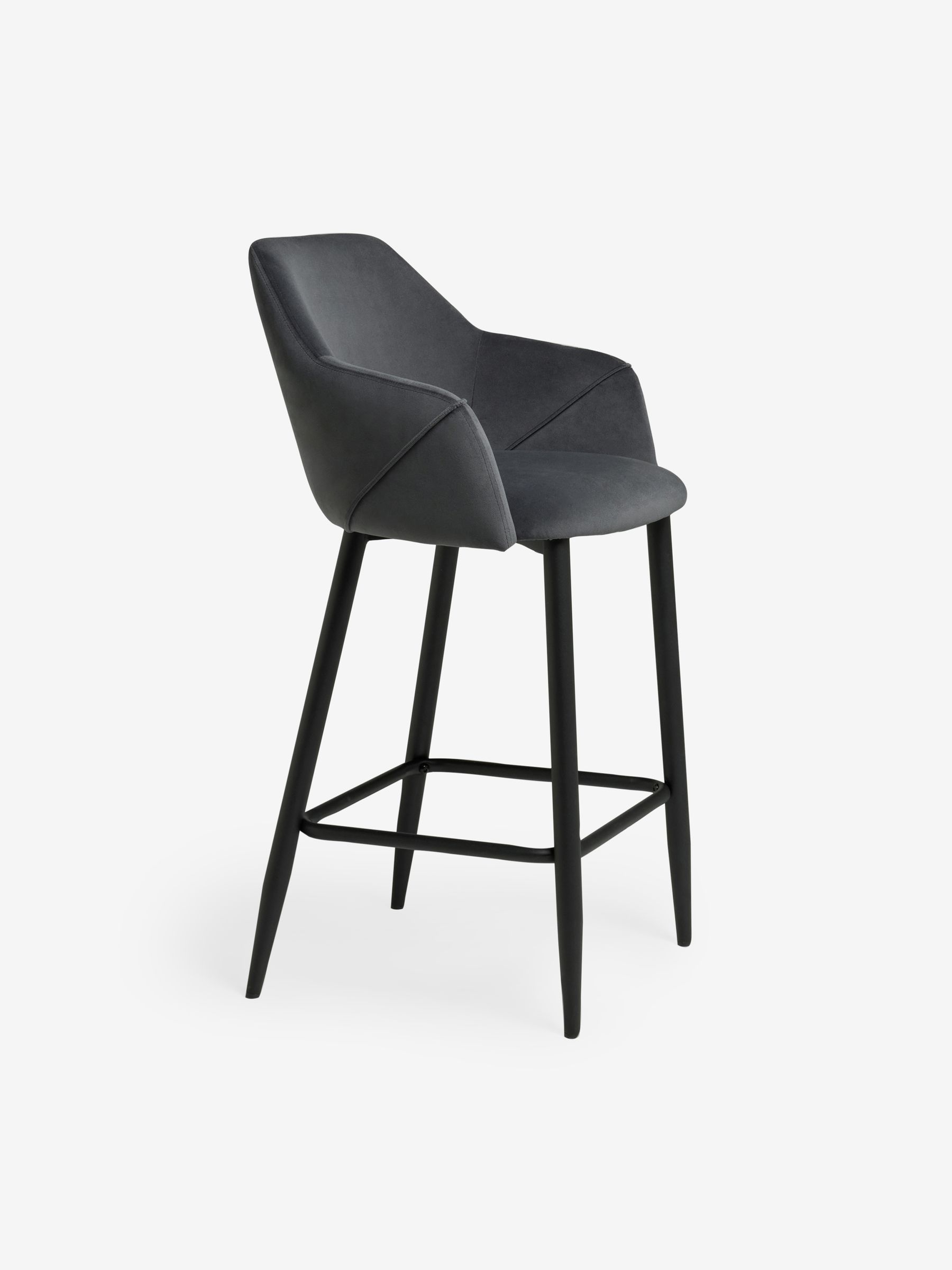 Lule Bar Stool in Velvet in Charcoal Grey and Black Legs - Image 4 of 5