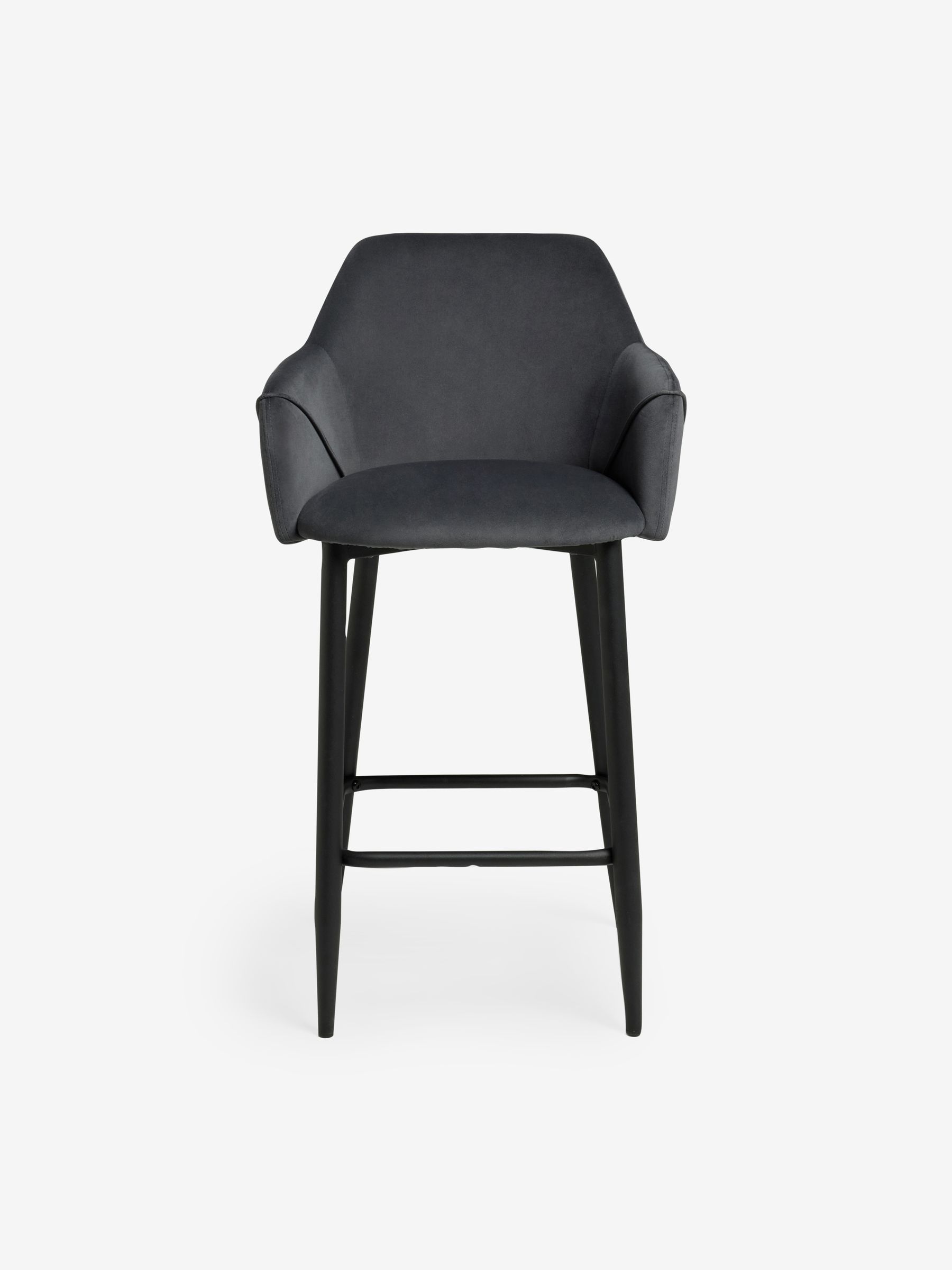 Lule Bar Stool in Velvet in Charcoal Grey and Black Legs - Image 5 of 5