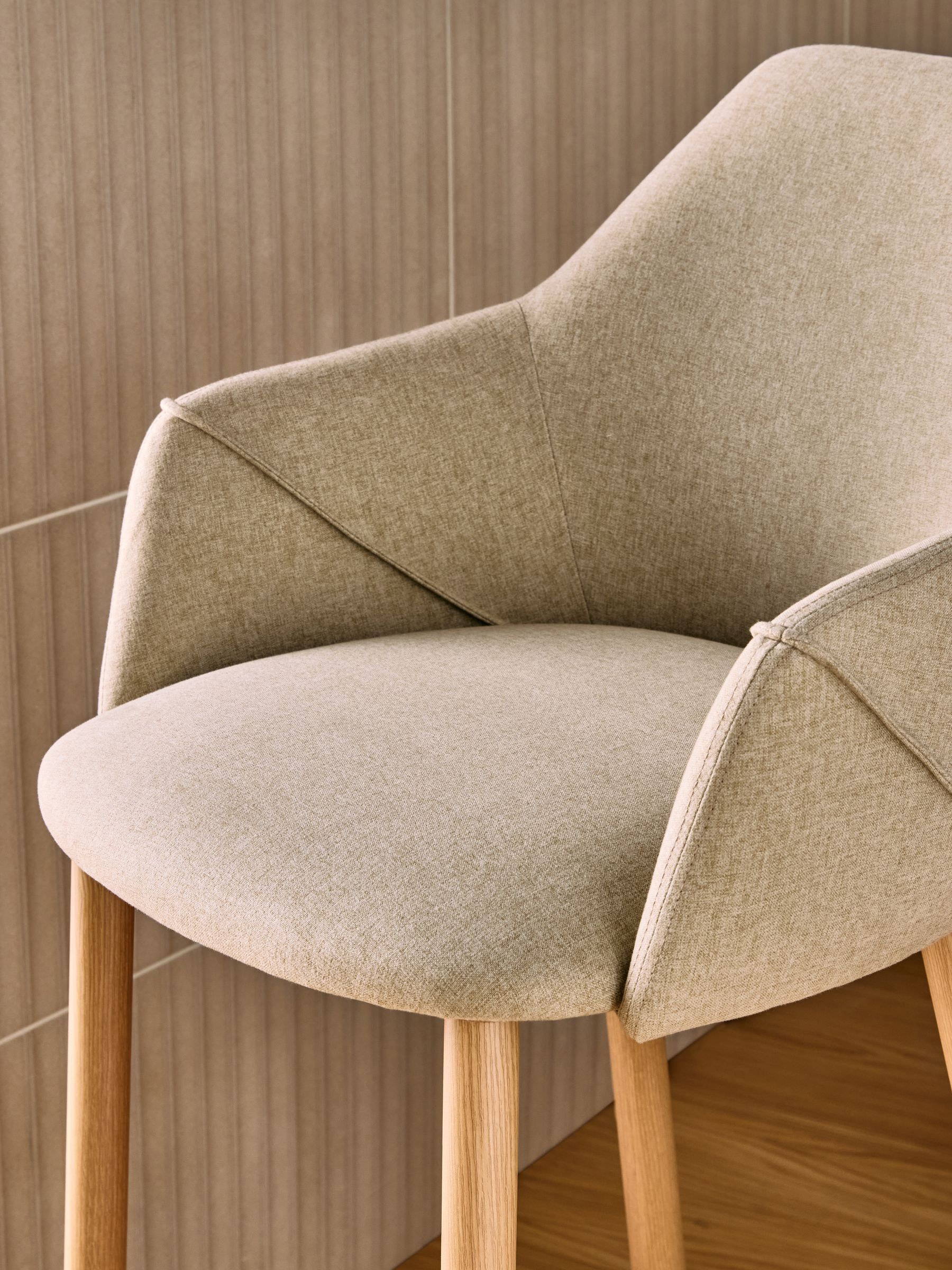Lule Bar Stool in Velvet in Ecru Marl and Oak Legs - Image 2 of 5