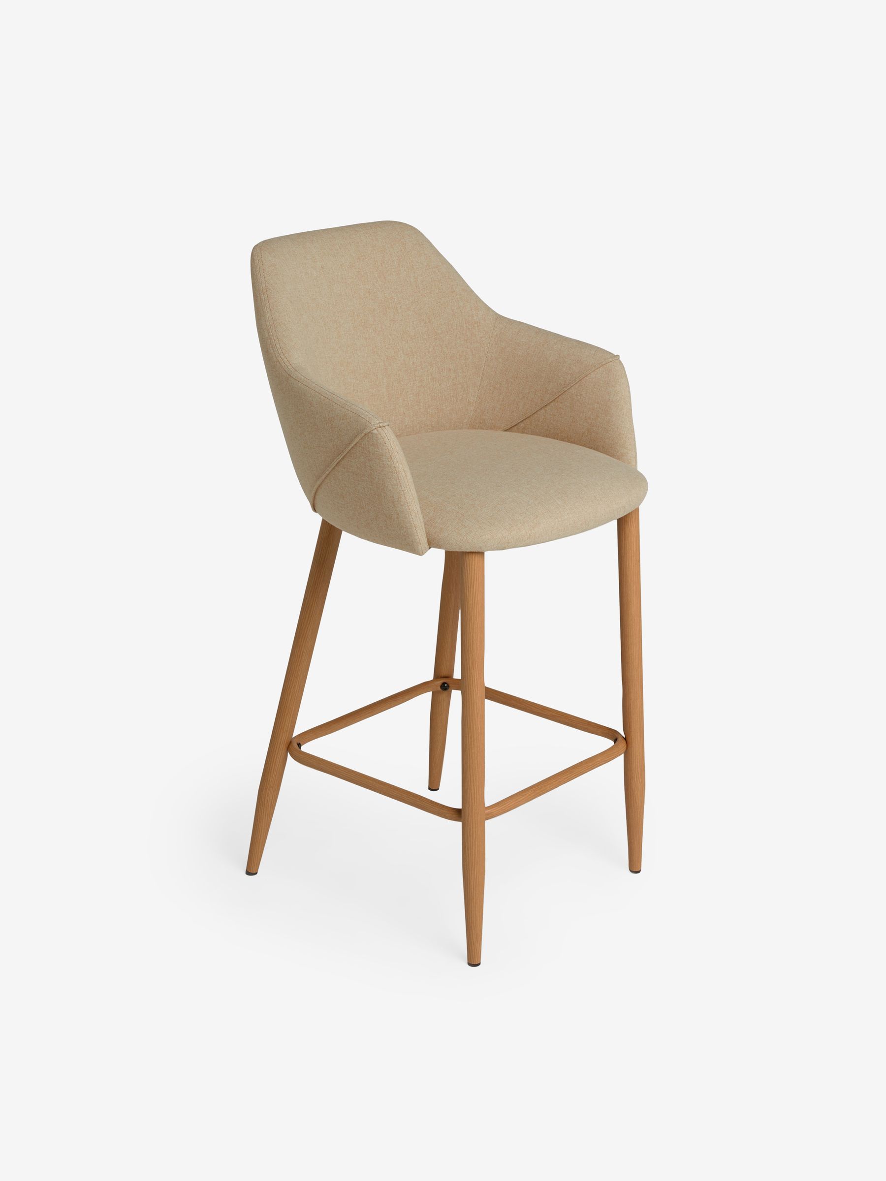 Lule Bar Stool in Velvet in Ecru Marl and Oak Legs - Image 4 of 5