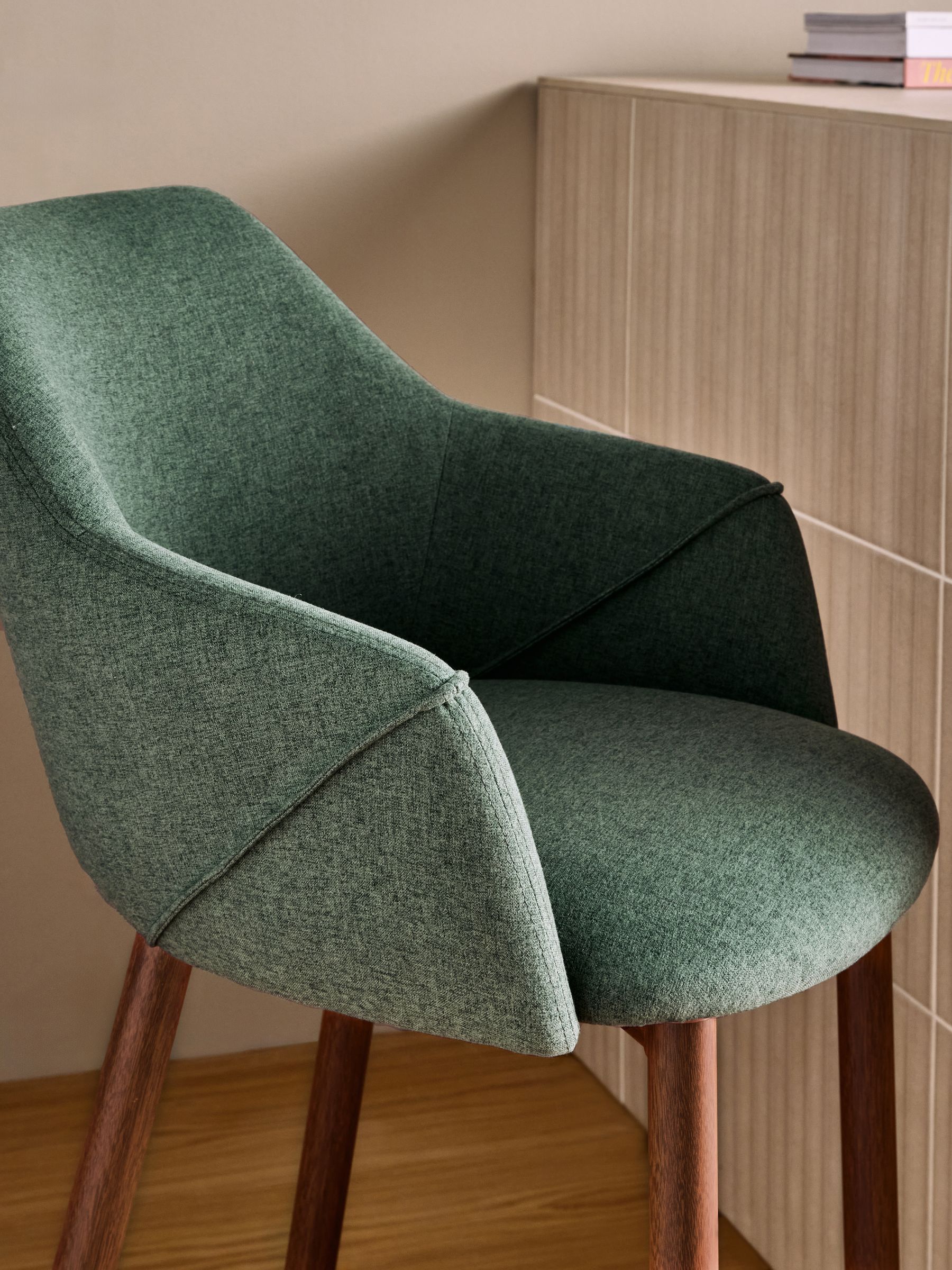 Lule Bar Stool in Velvet in Bay Green and Walnut Legs - Image 2 of 5