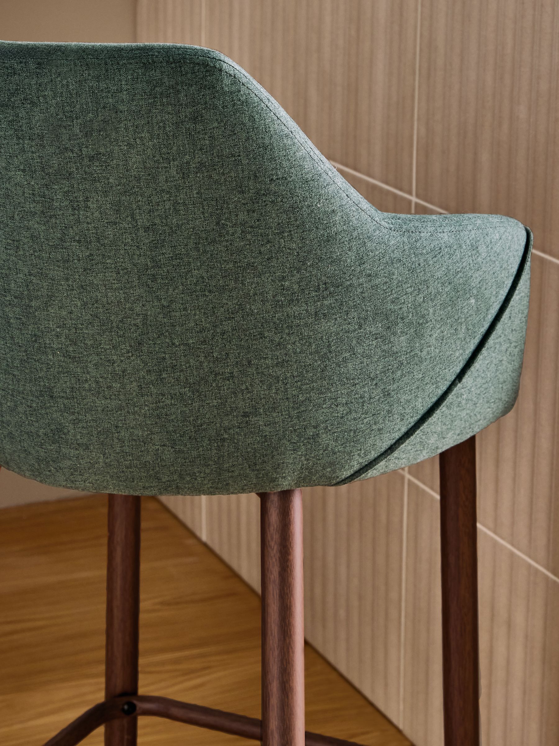 Lule Bar Stool in Velvet in Bay Green and Walnut Legs - Image 3 of 5