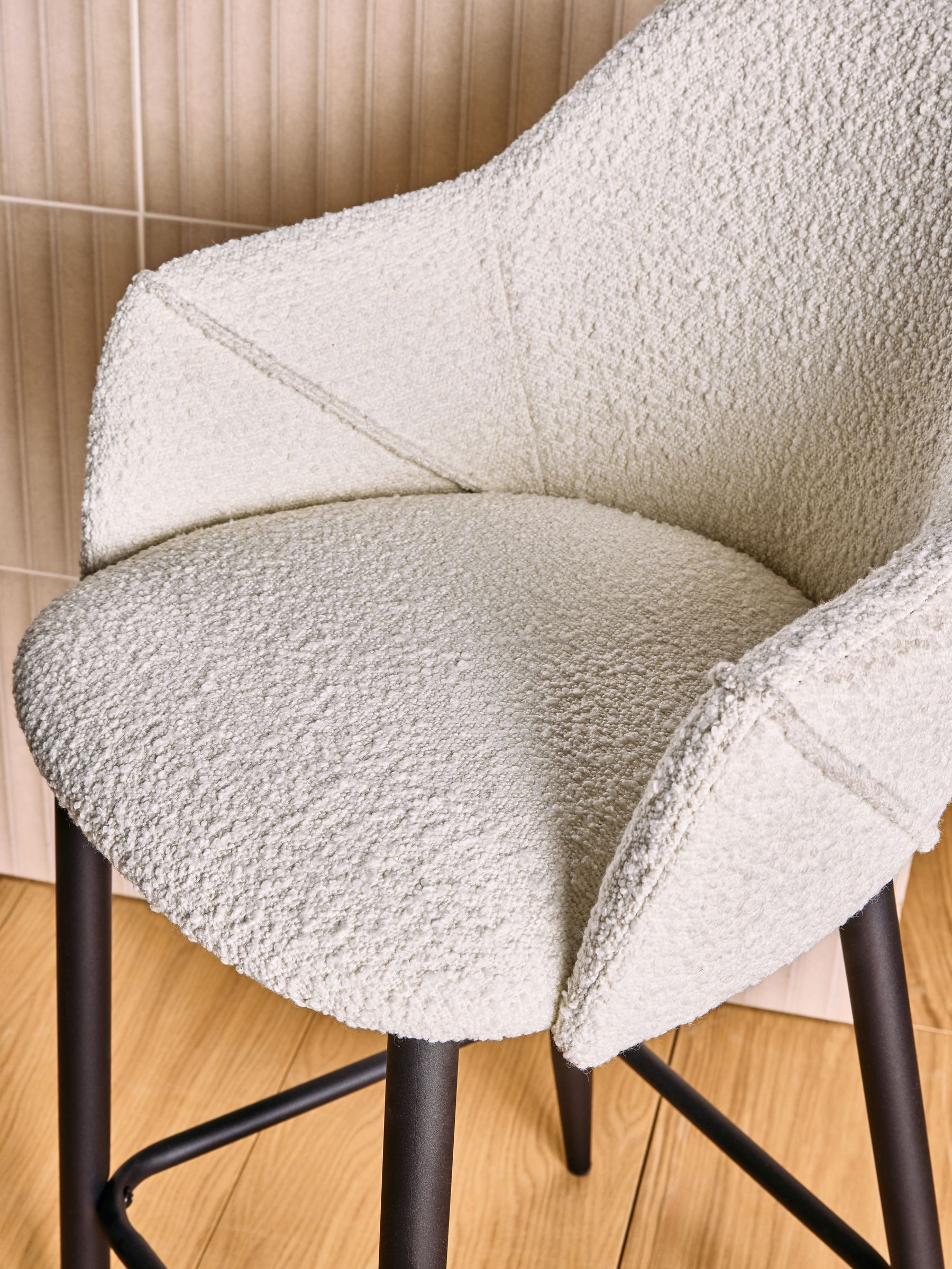 Lule Bar Stool in Velvet in White Boucle and Black Legs - Image 2 of 5