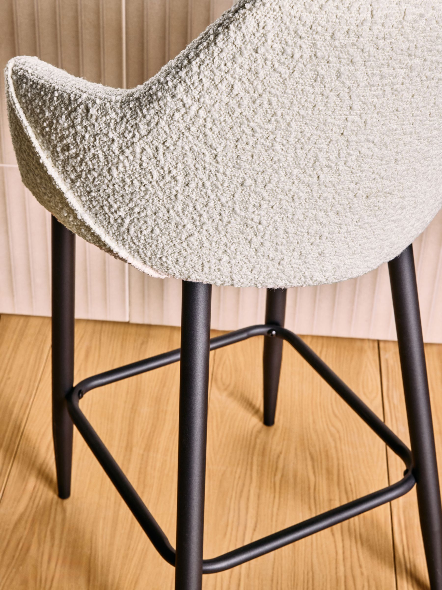 Lule Bar Stool in Velvet in White Boucle and Black Legs - Image 3 of 5