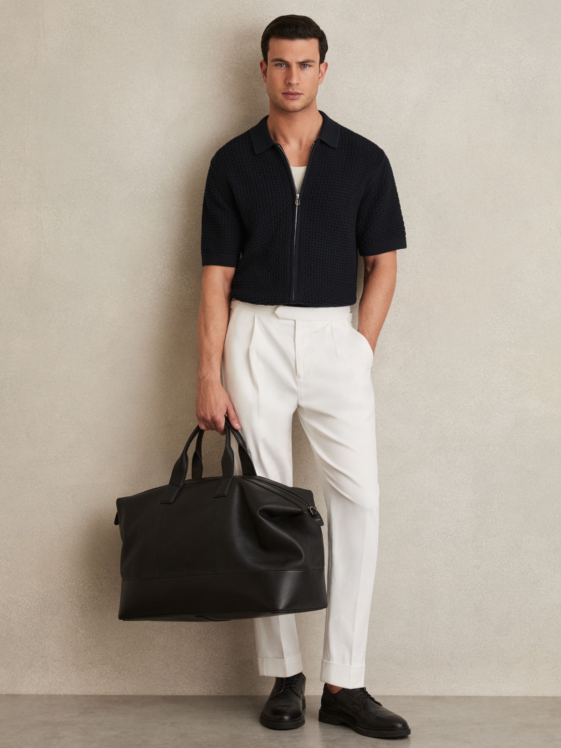 Textured-Knit Zip-Through Shirt in Navy - Image 3 of 6