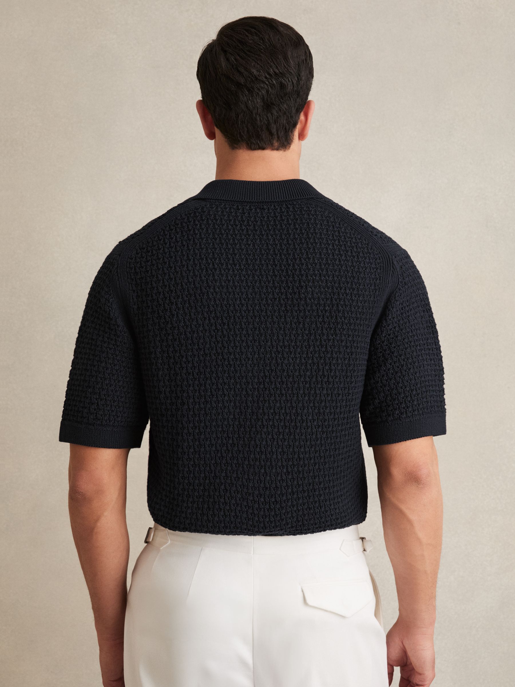 Textured-Knit Zip-Through Shirt in Navy - Image 5 of 6
