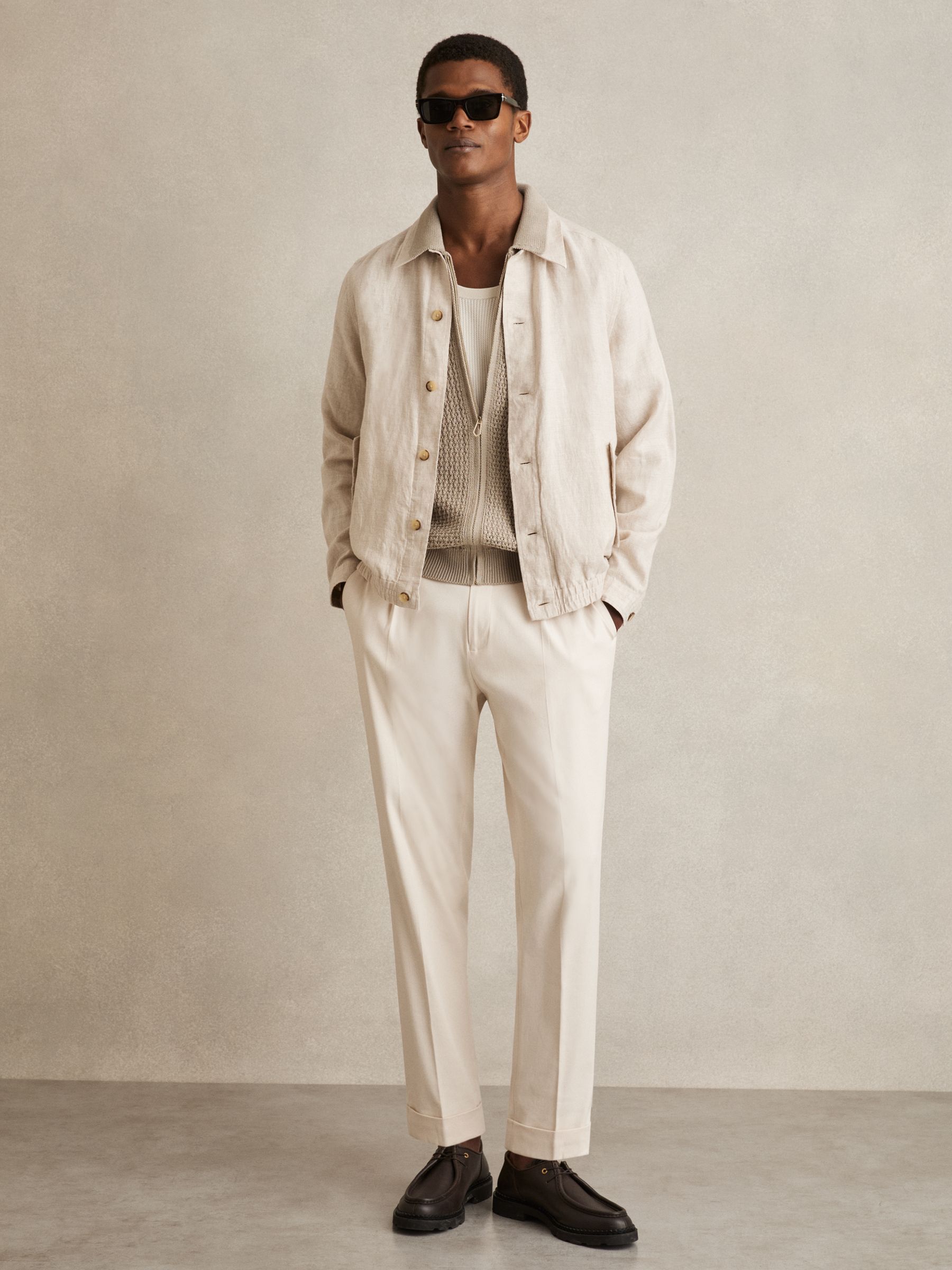 Textured-Knit Zip-Through Shirt in Stone - Image 3 of 6