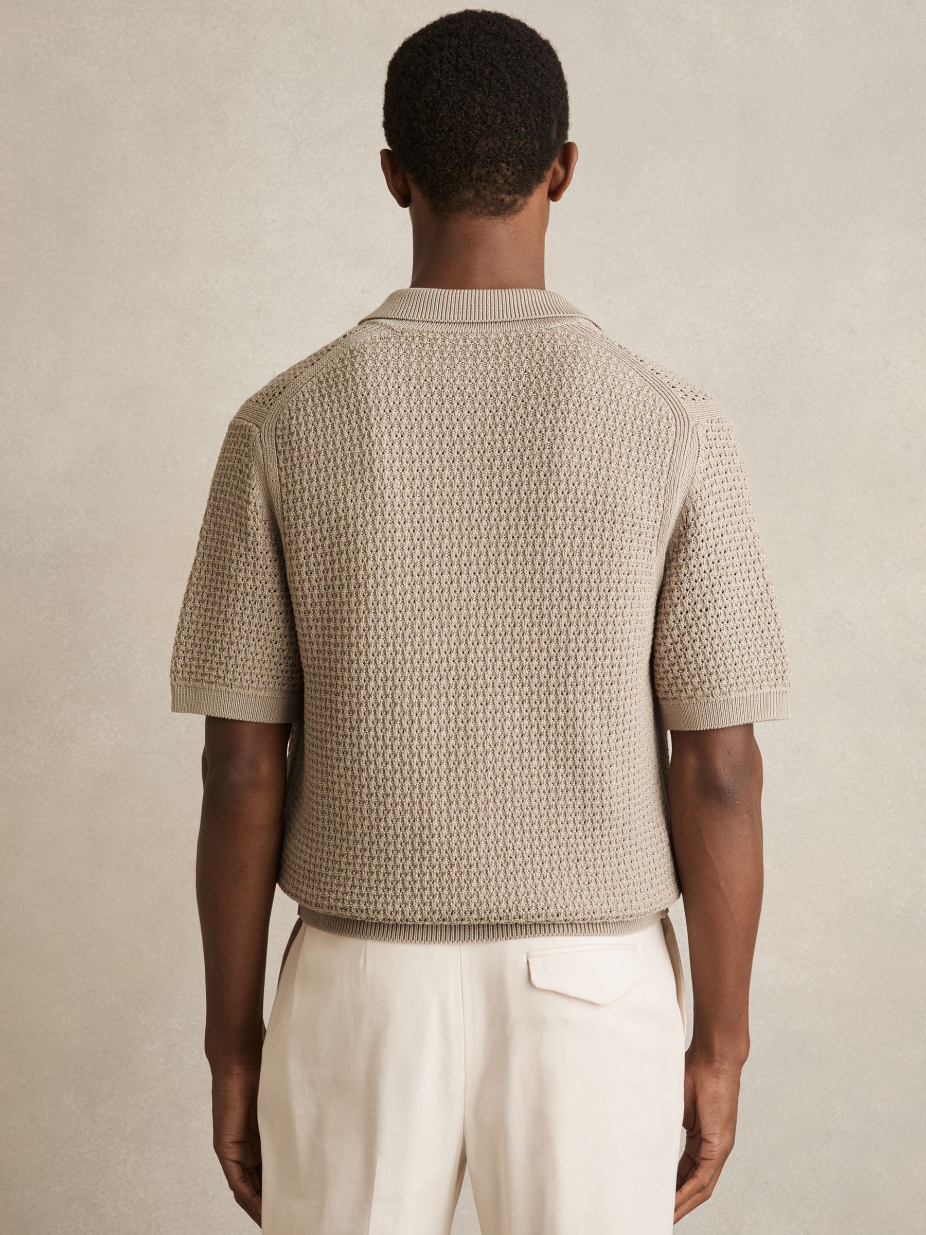 Textured-Knit Zip-Through Shirt in Stone - Image 5 of 6