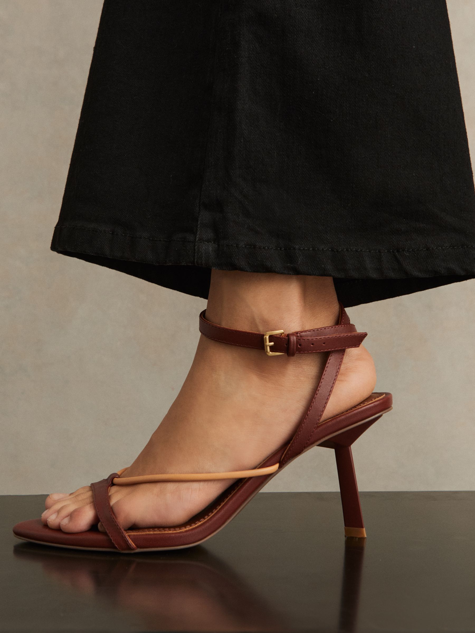 Leather Strappy Heeled Sandals in Tan - Image 2 of 5
