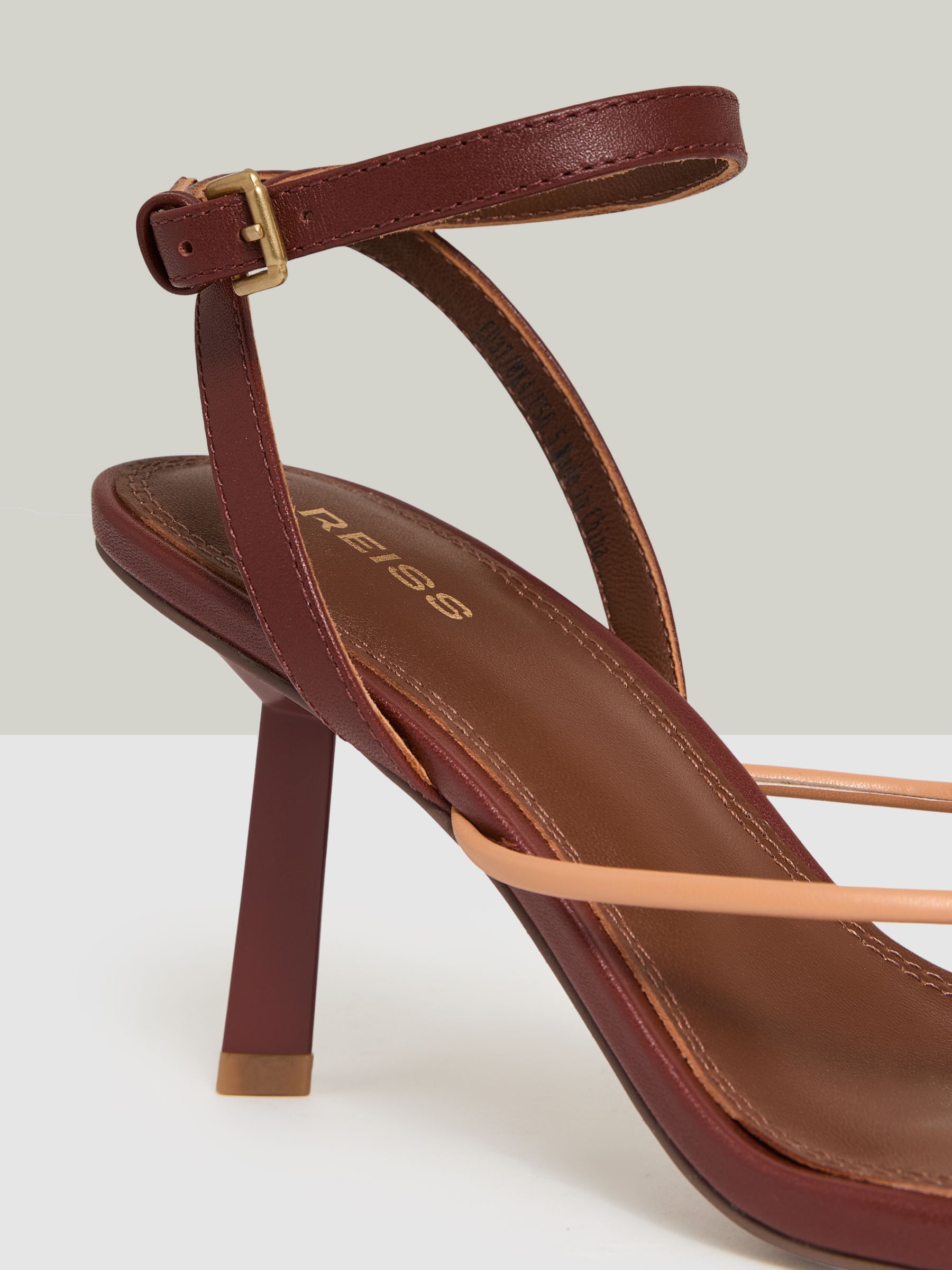 Leather Strappy Heeled Sandals in Tan - Image 5 of 5