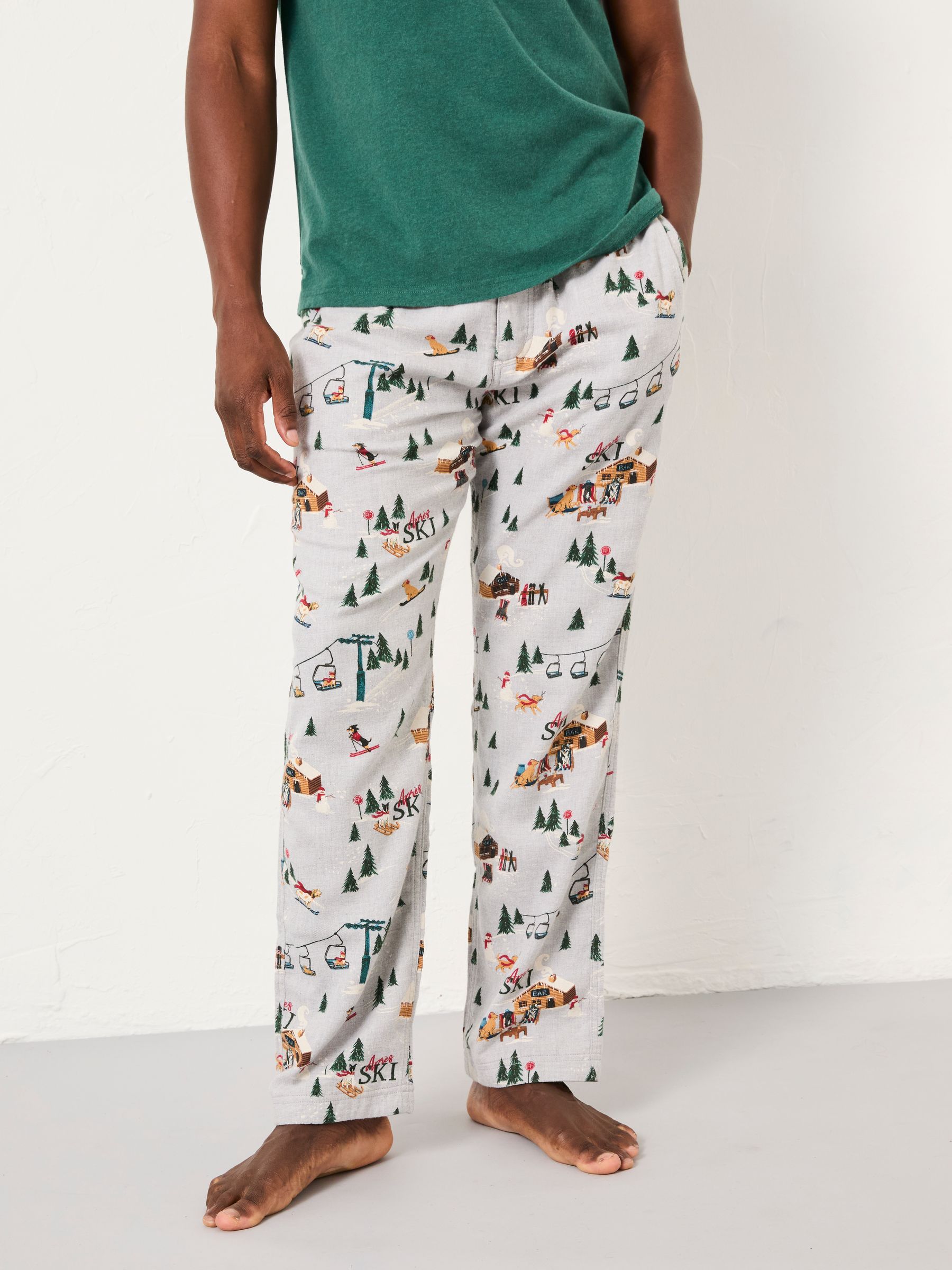 Grey Off Piste Print Pyjama Bottoms - Image 1 of 5 Grey Off Piste Print Pyjama Bottoms - Image 1 of 5