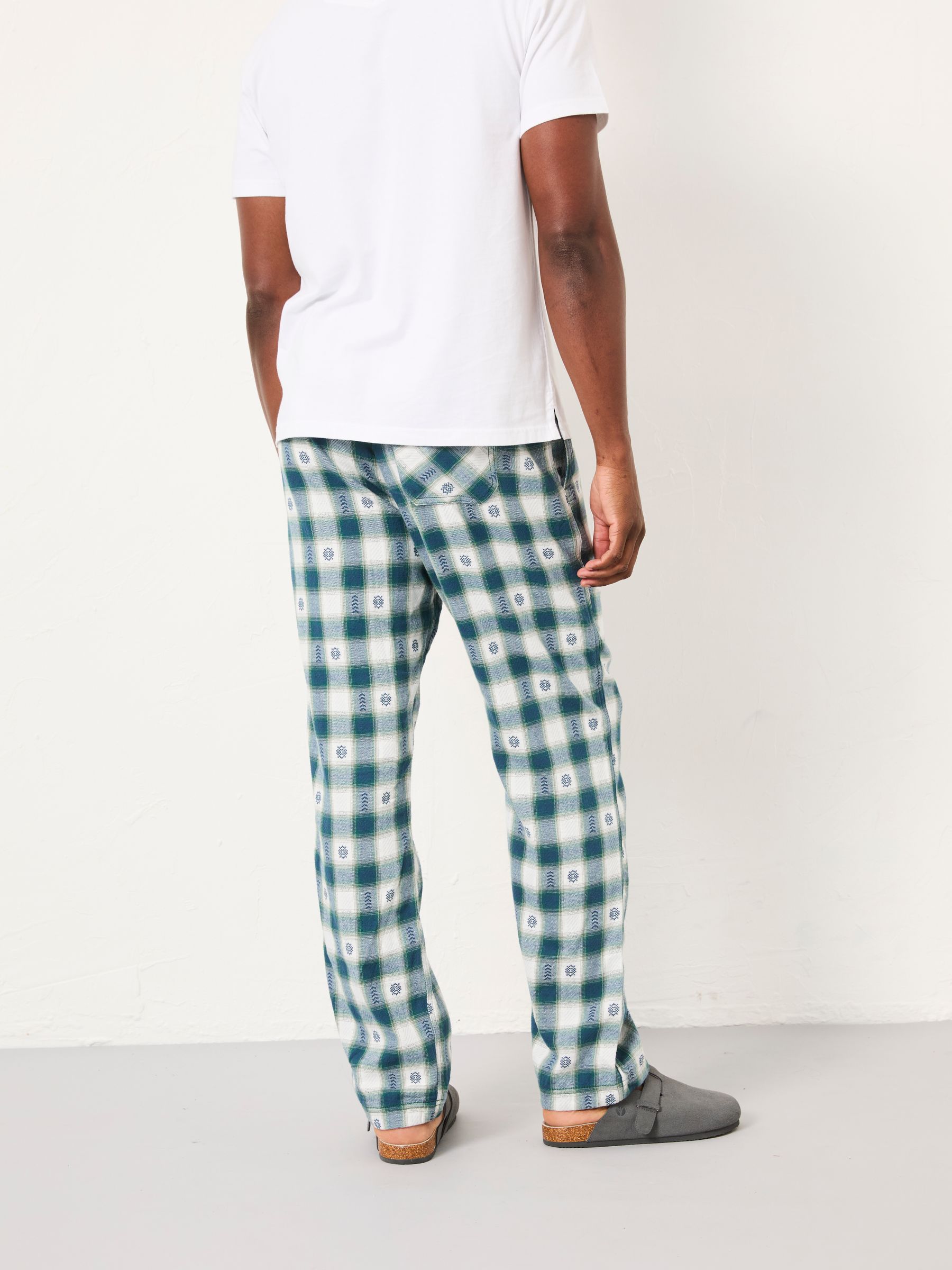 Arkle Dark Teal Blue Jacquard Check Pyjama Bottoms - Image 2 of 7 Arkle Dark Teal Blue Jacquard Check Pyjama Bottoms - Image 2 of 7