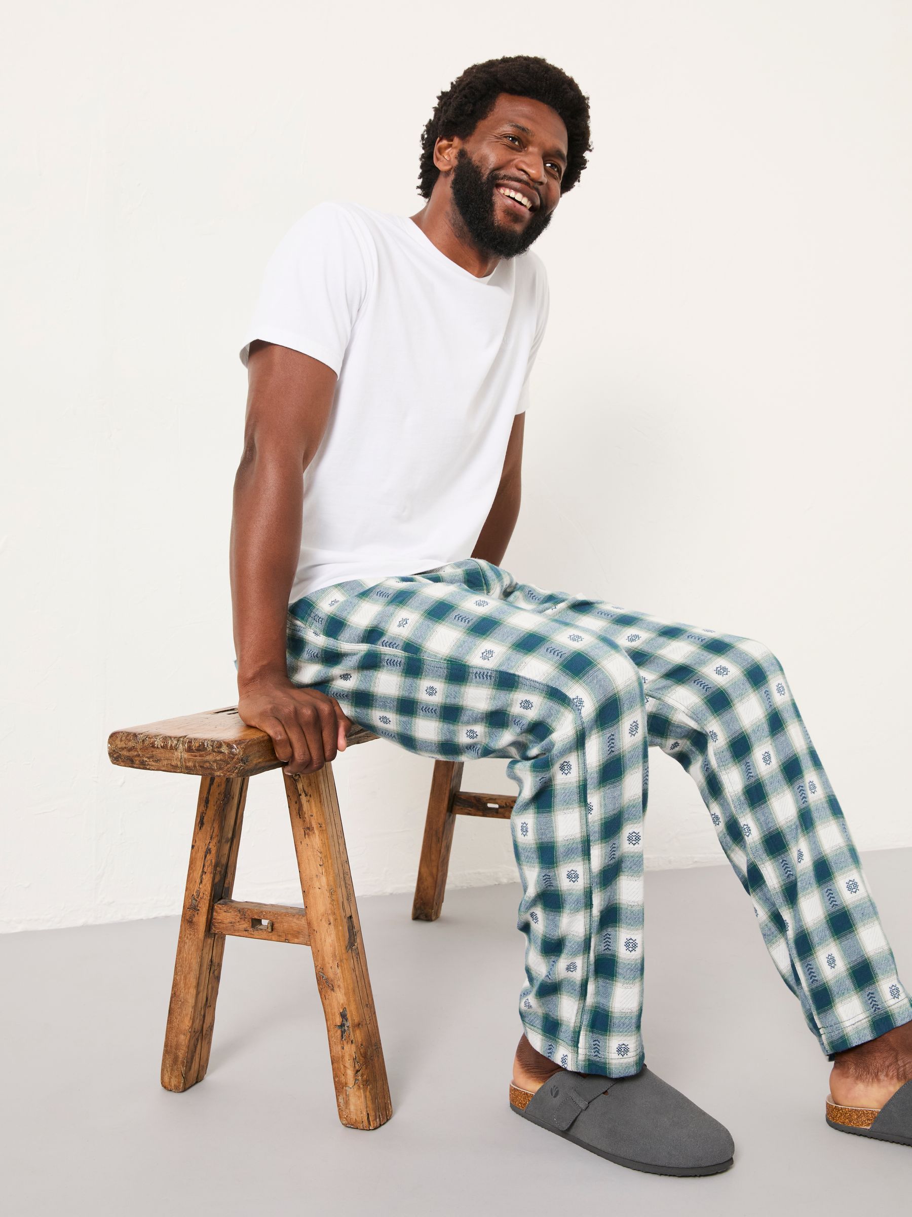 Arkle Dark Teal Blue Jacquard Check Pyjama Bottoms - Image 6 of 7