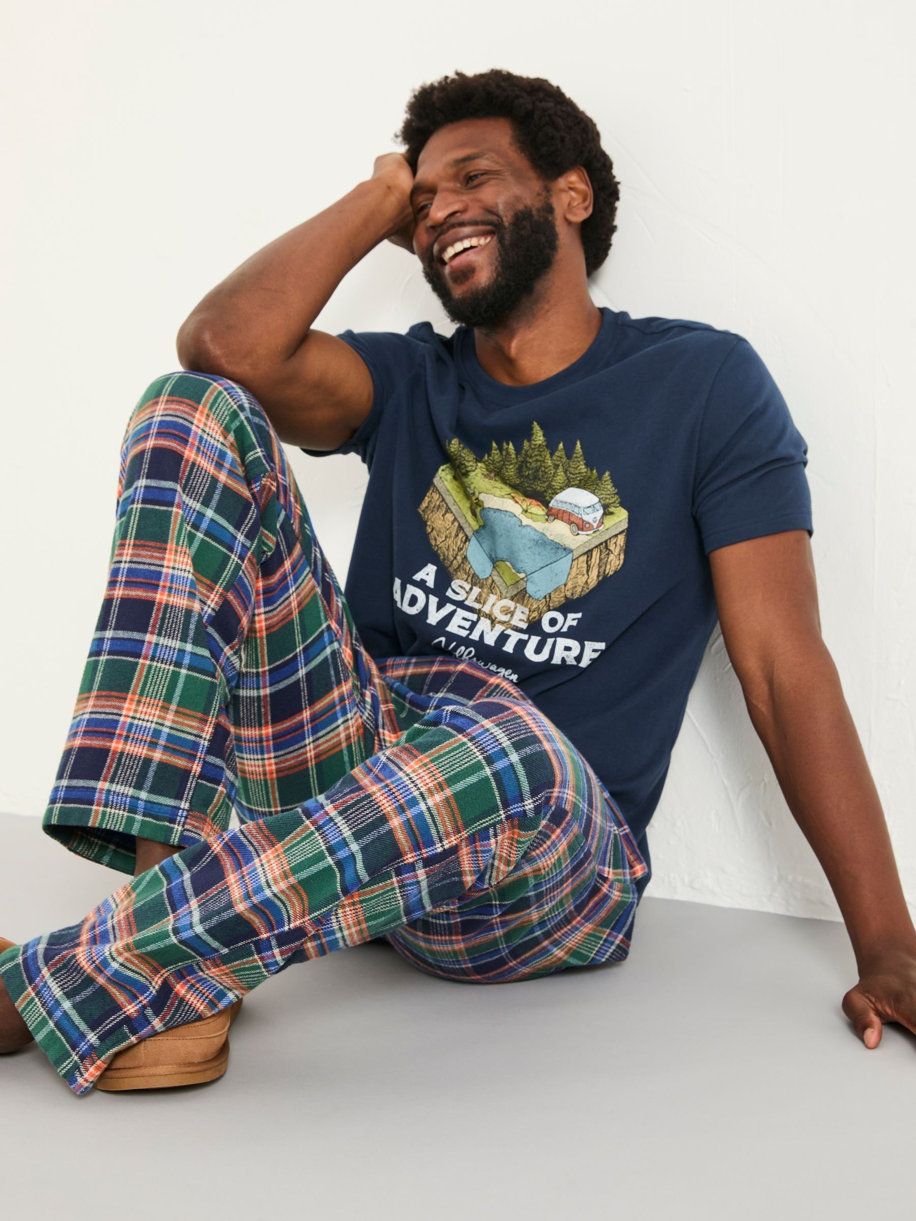 Milburn Cobalt Blue Check Pyjama Bottoms - Image 3 of 5