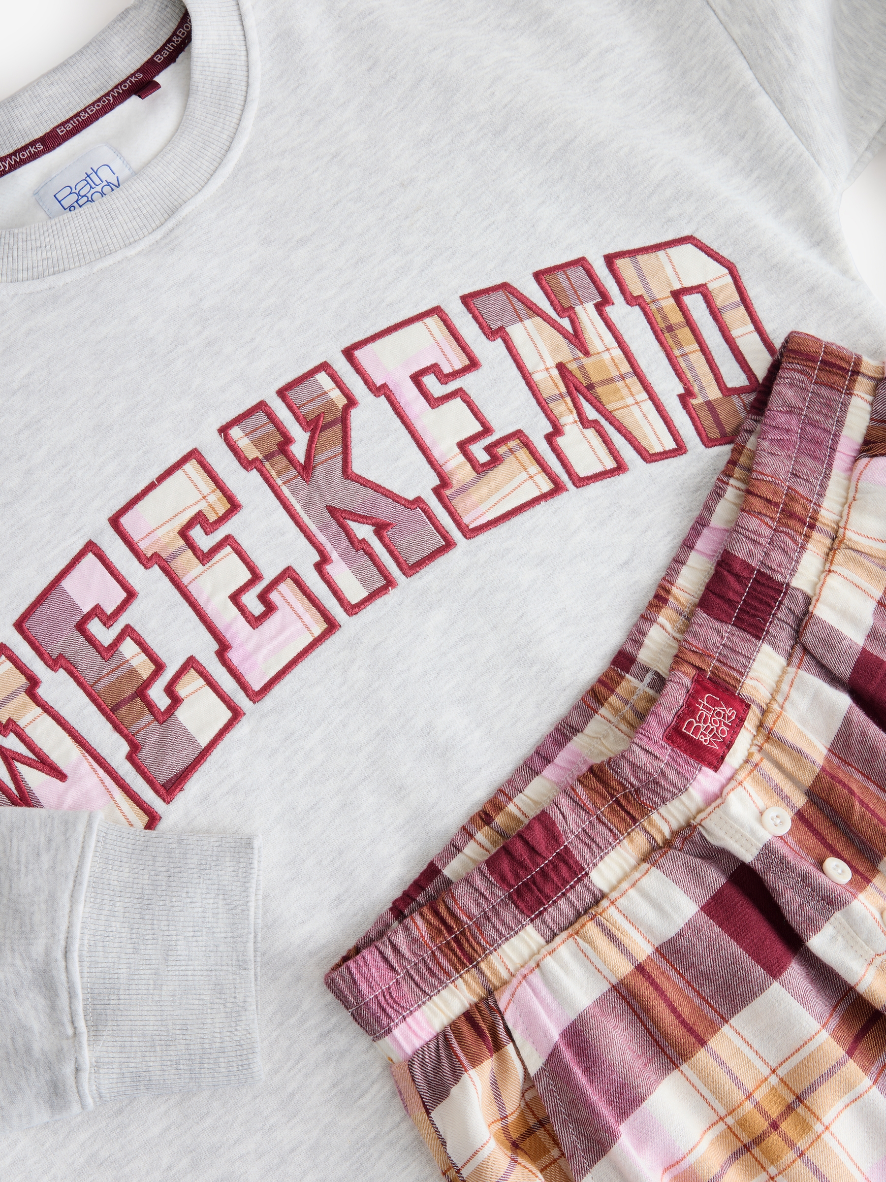 Grey and Burgundy Weekend Sweat Check Pyjamas - Image 8 of 9