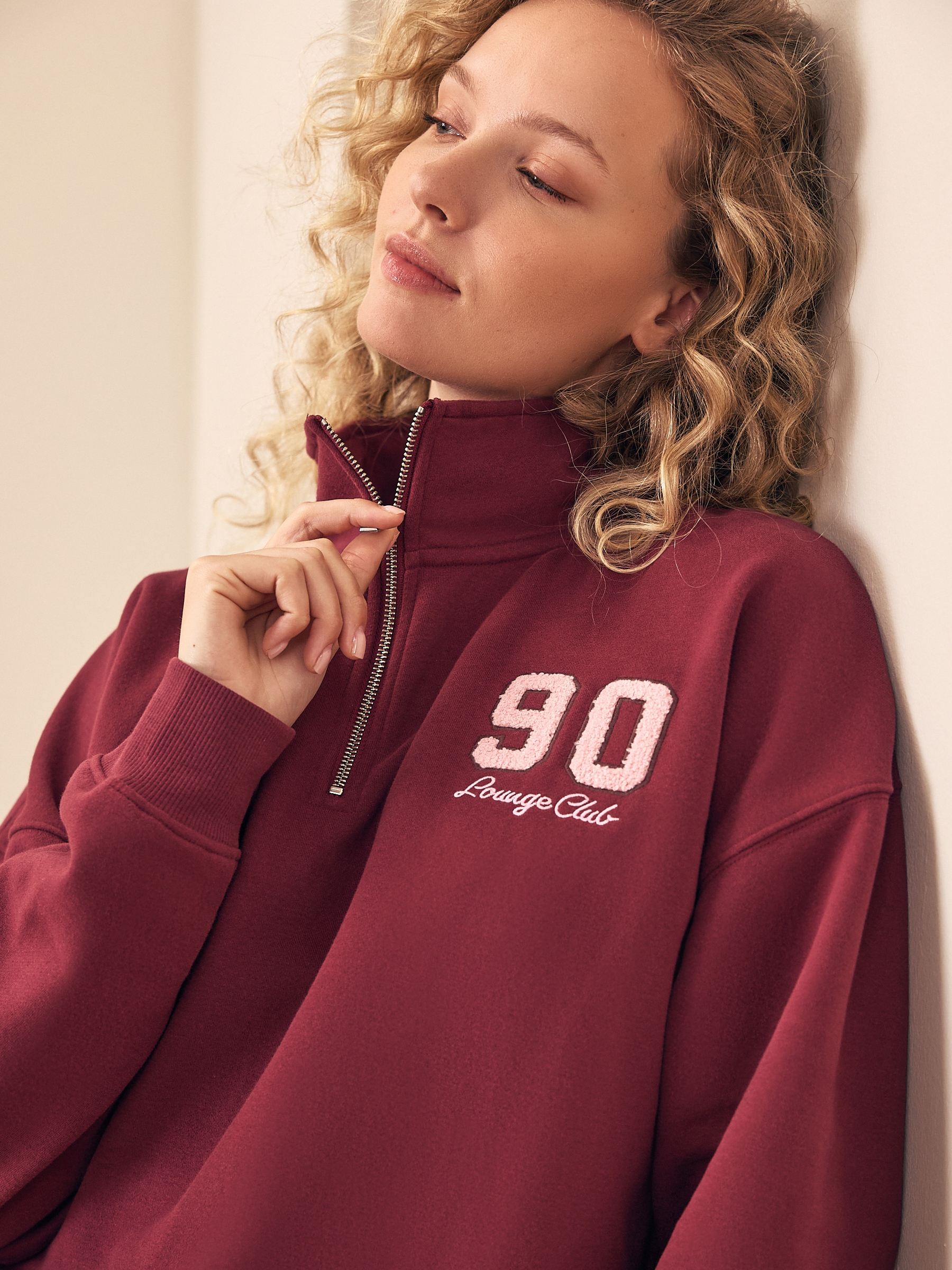Burgundy Red Half Zip Sweatshirt - Image 1 of 7