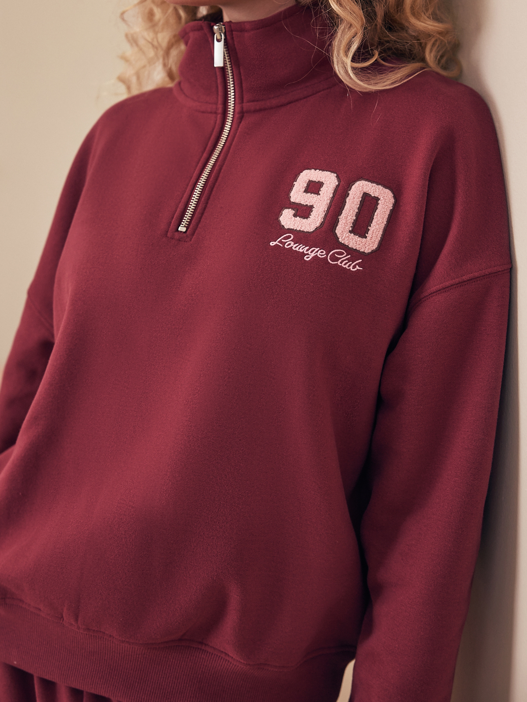 Burgundy Red Half Zip Sweatshirt - Image 4 of 7