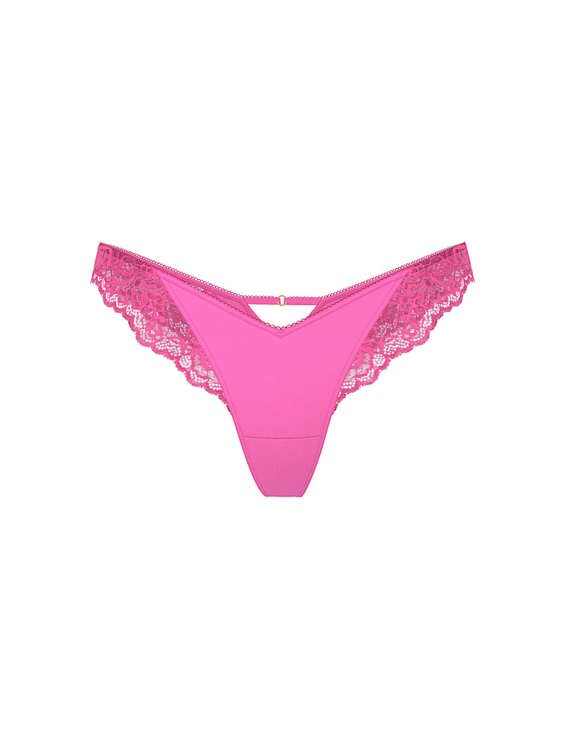 Ultra Pink Thong Rose Lace Trim Knickers - Image 3 of 3 Ultra Pink Thong Rose Lace Trim Knickers - Image 3 of 3