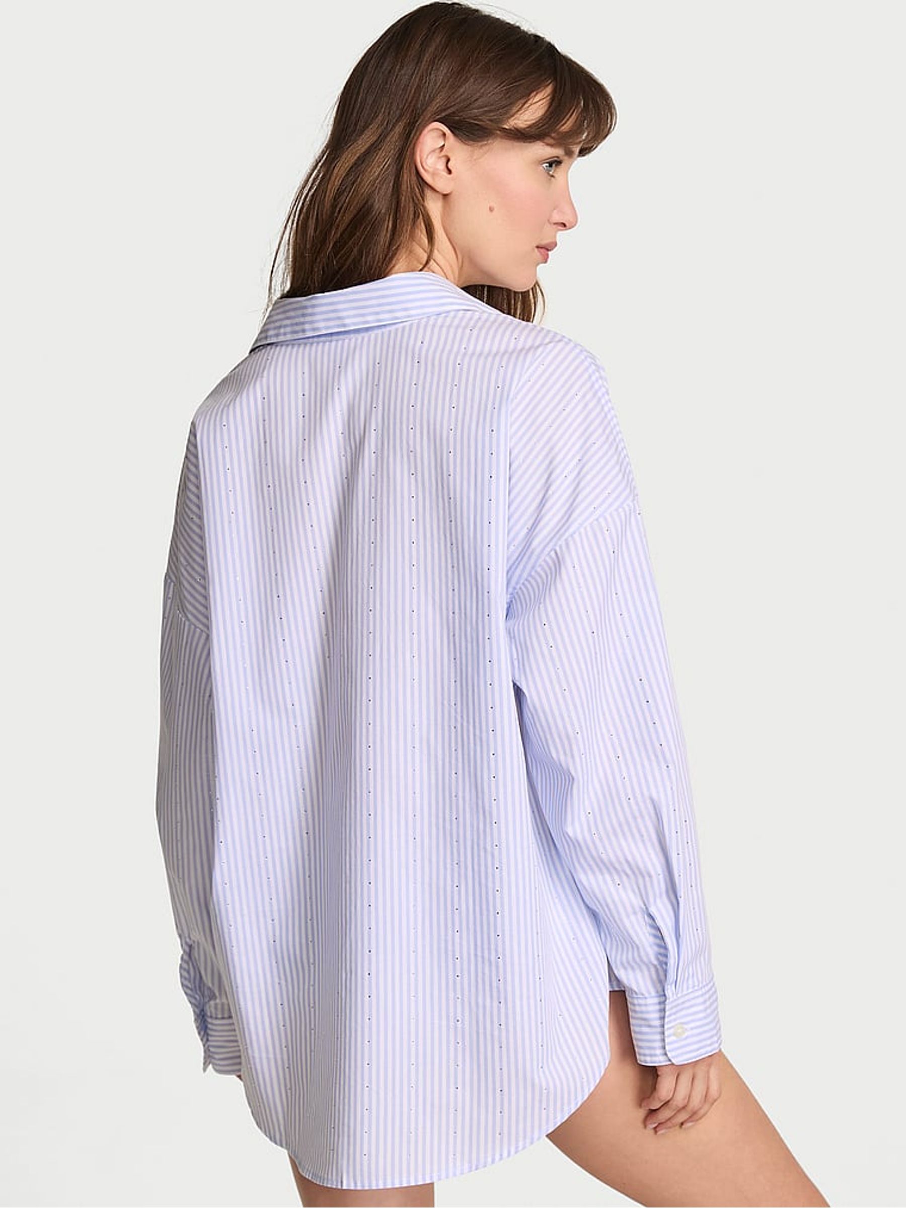 Blue Stripe Cotton Diamante Pyjama Shirt - Image 2 of 4