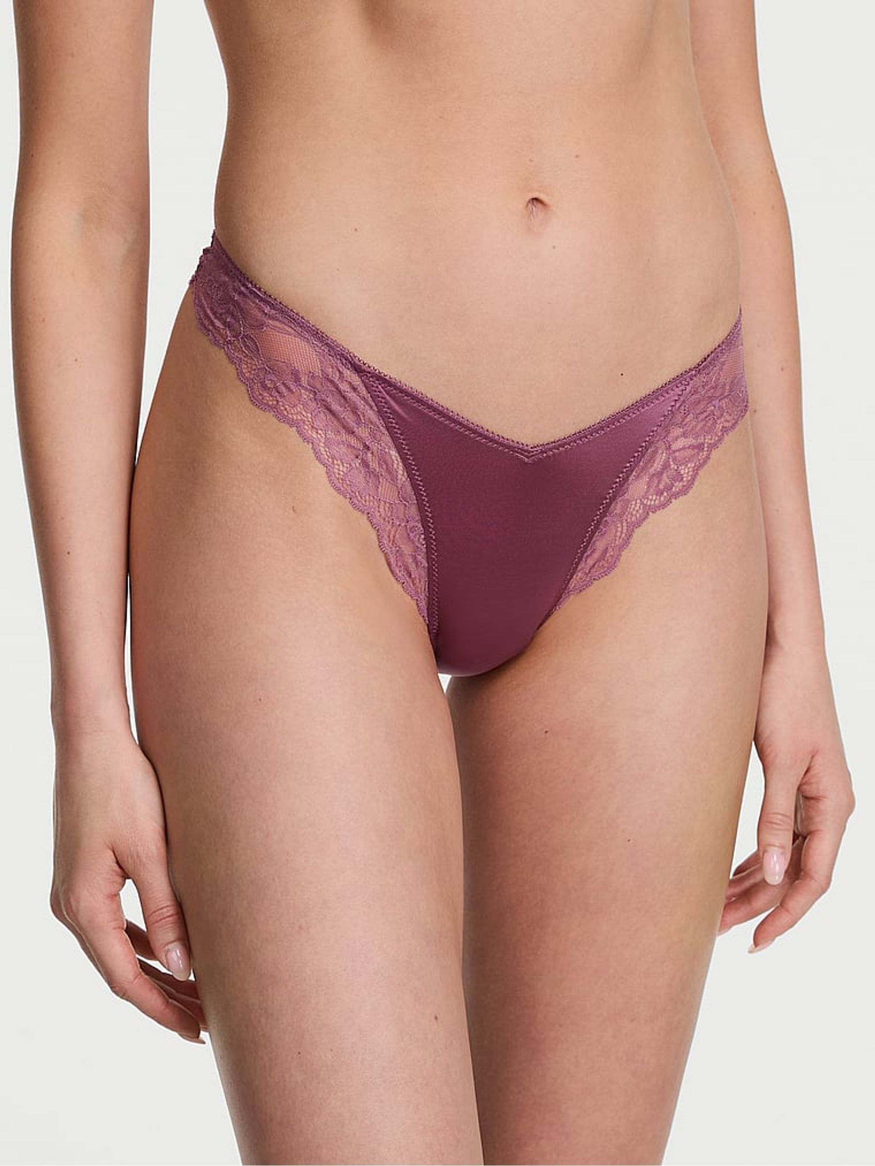 Purple Vapor Thong Rose Lace Trim Knickers - Image 2 of 2