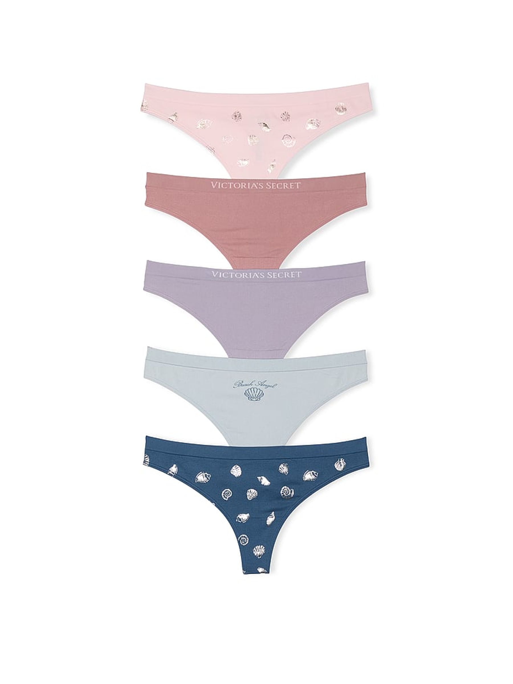 Pink/Purple/Blue Thong 5 Pack Knickers - Image 1 of 2