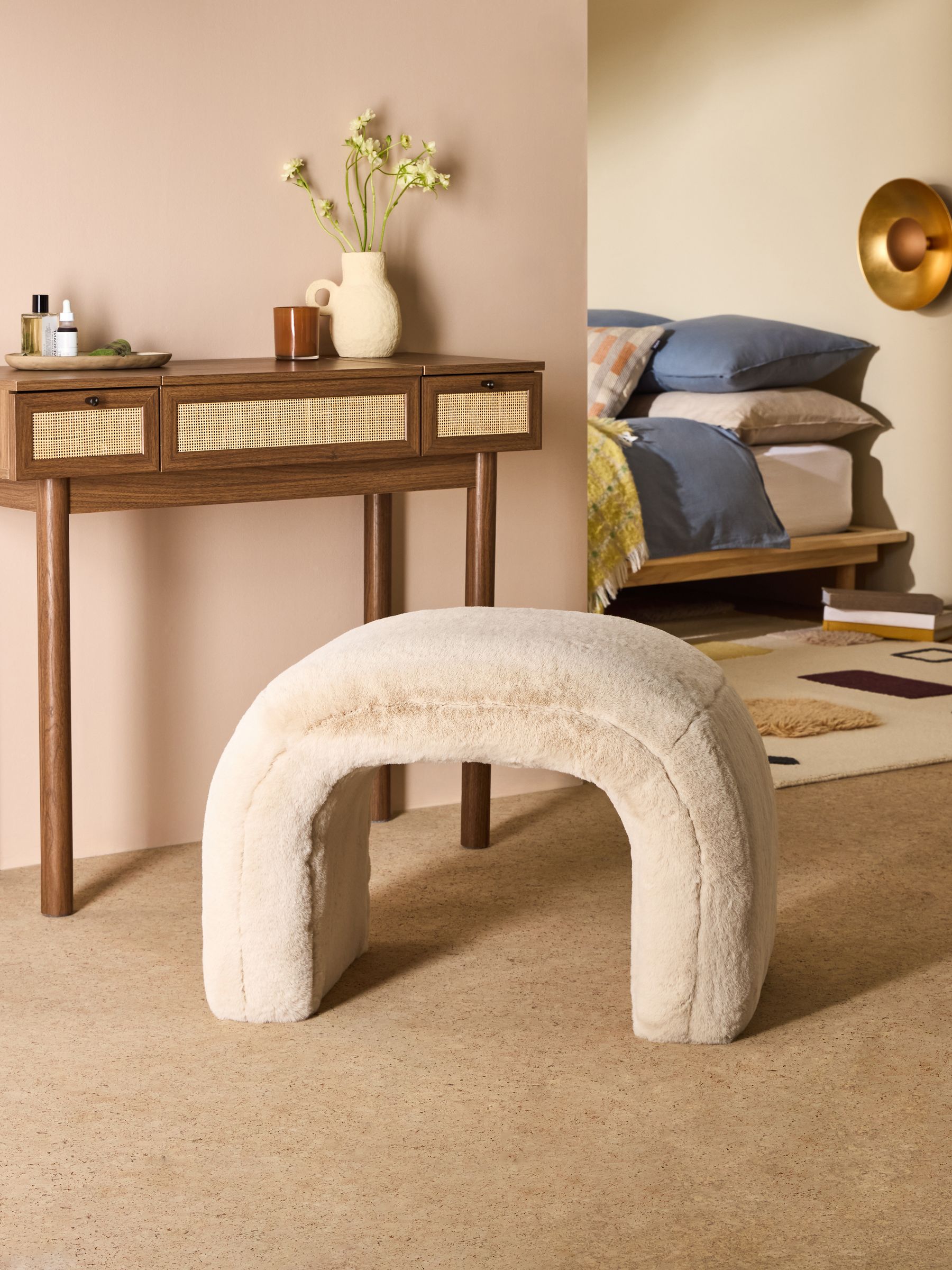 Beryl Stool in Taupe Natural Arctic Faux Fur - Image 1 of 6