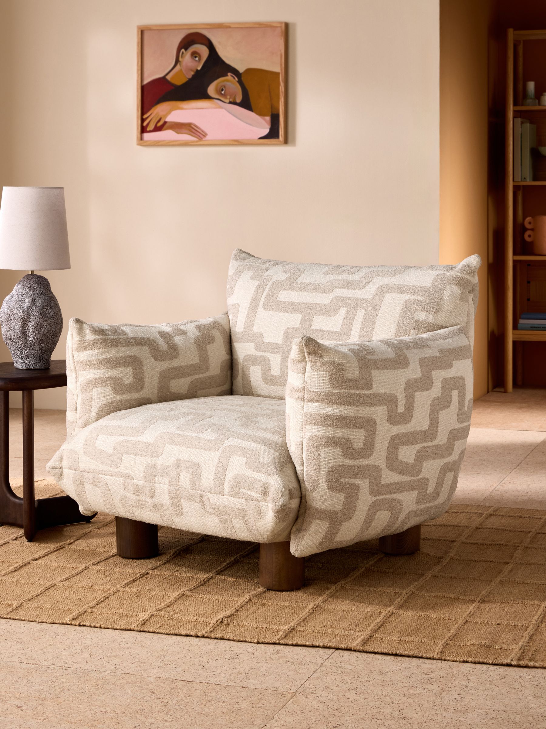 Jude Accent Chair in Clyde Abstract Weave Natural Sand - Image 1 of 6