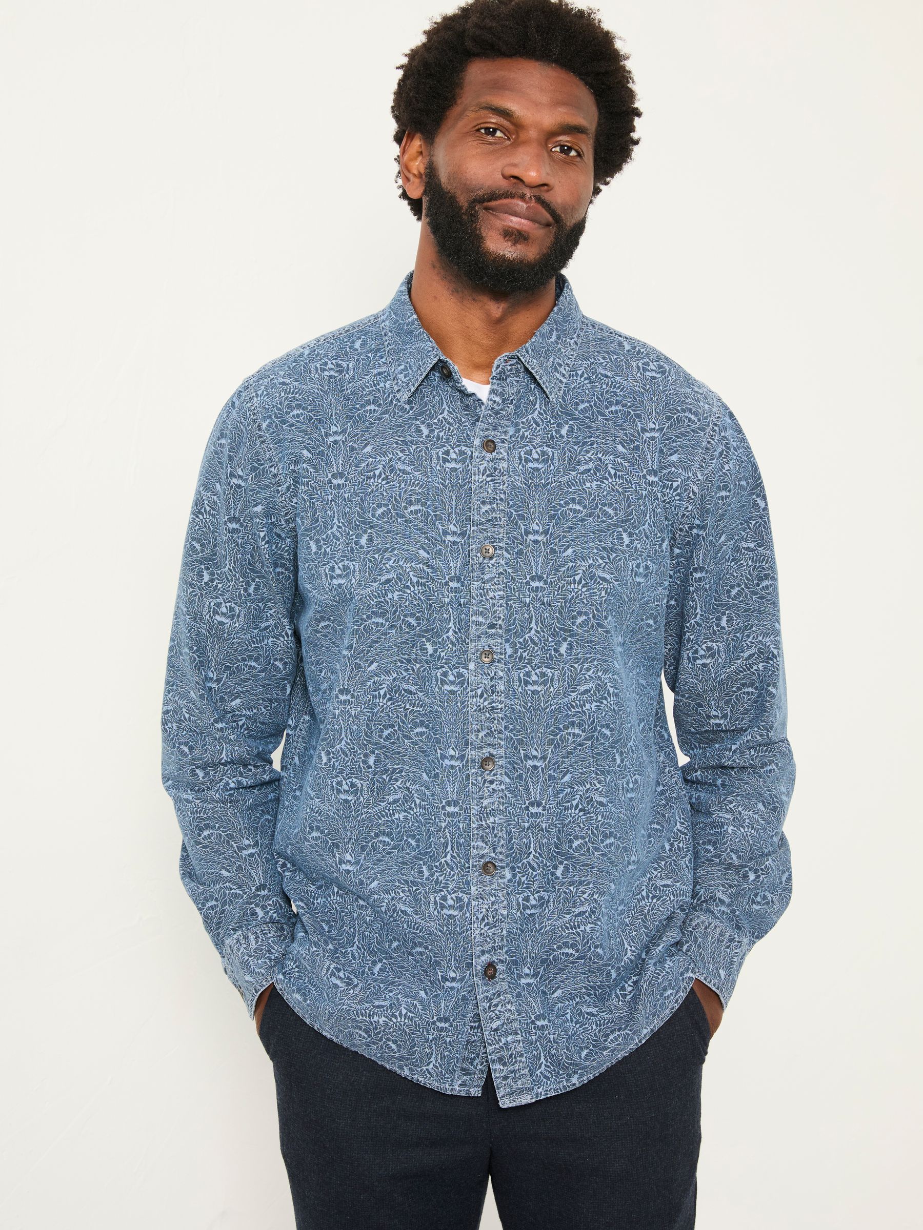 Chambray Blue Long Sleeve Floral Bouquet Print Shirt - Image 2 of 6