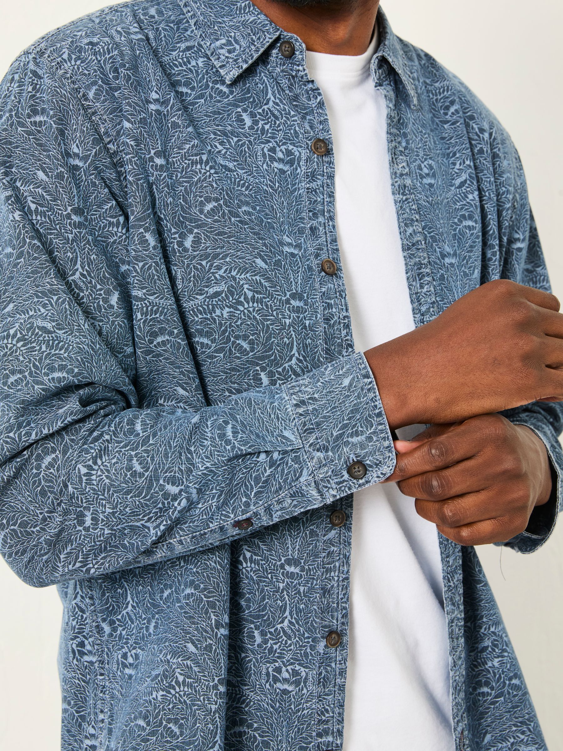 Chambray Blue Long Sleeve Floral Bouquet Print Shirt - Image 4 of 6