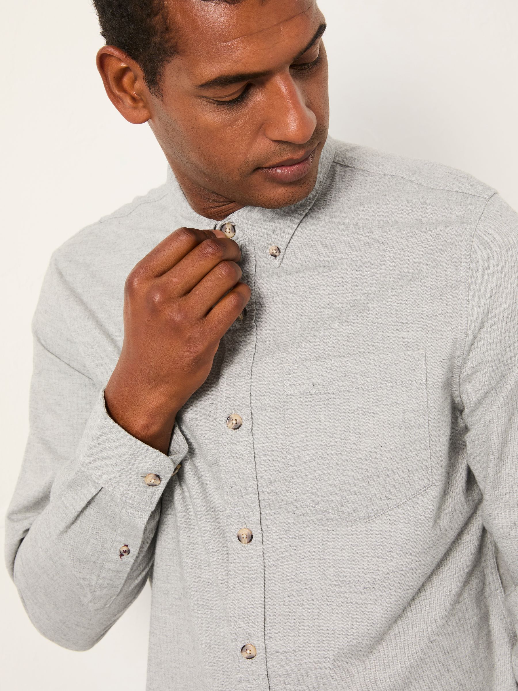 Tadlow Grey Long Sleeve Herringbone Shirt - Image 4 of 5