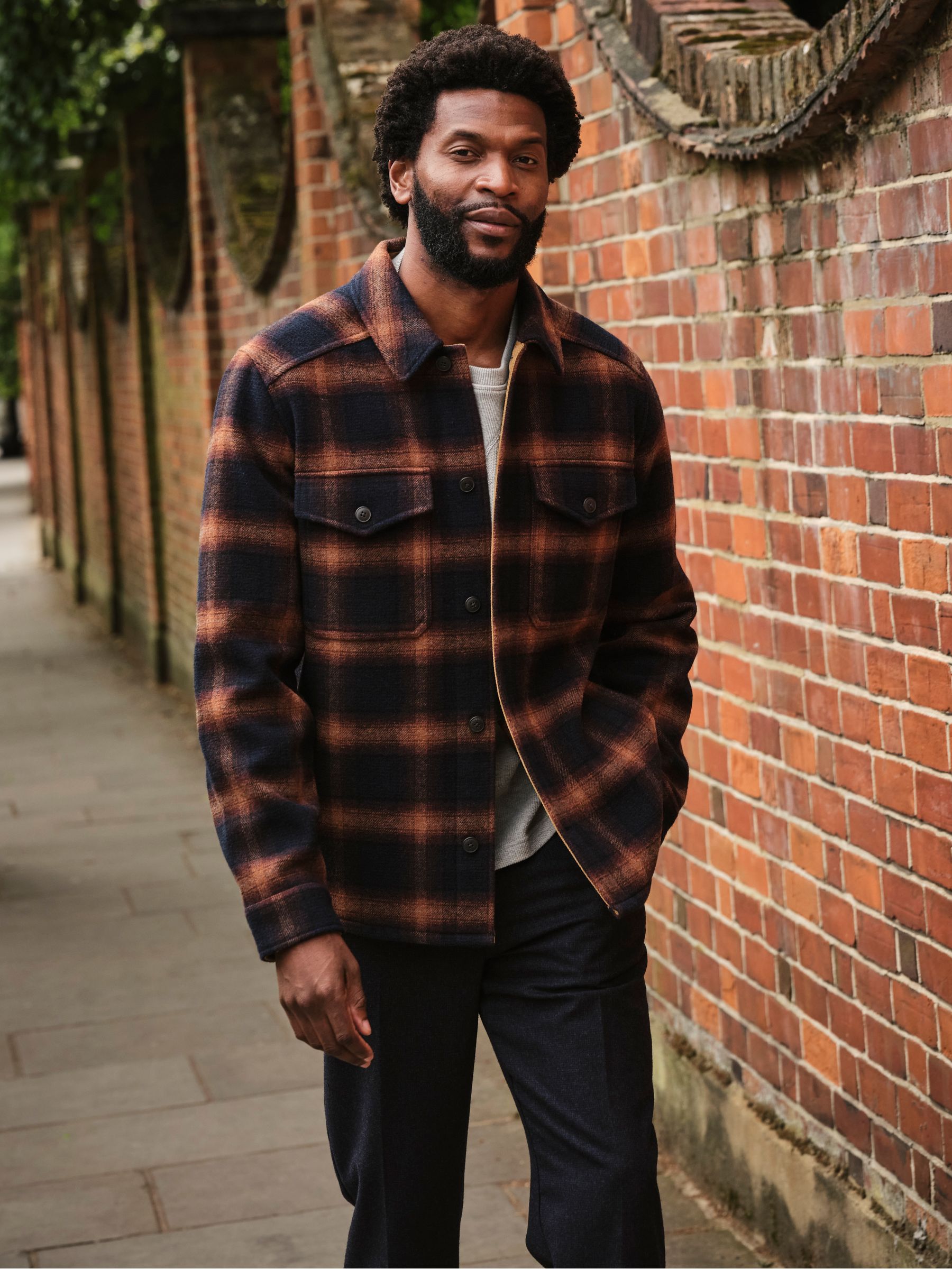 Milton Navy Bonded Fabric Check Overshirt - Image 1 of 2