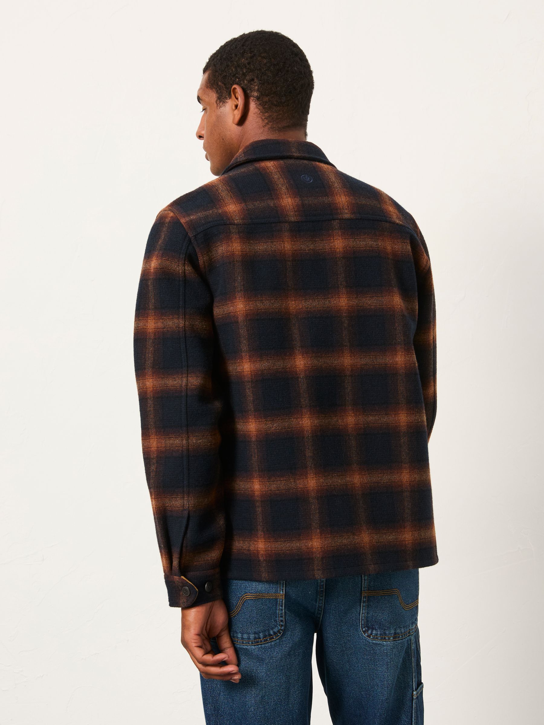 Milton Navy Bonded Fabric Check Overshirt - Image 3 of 7
