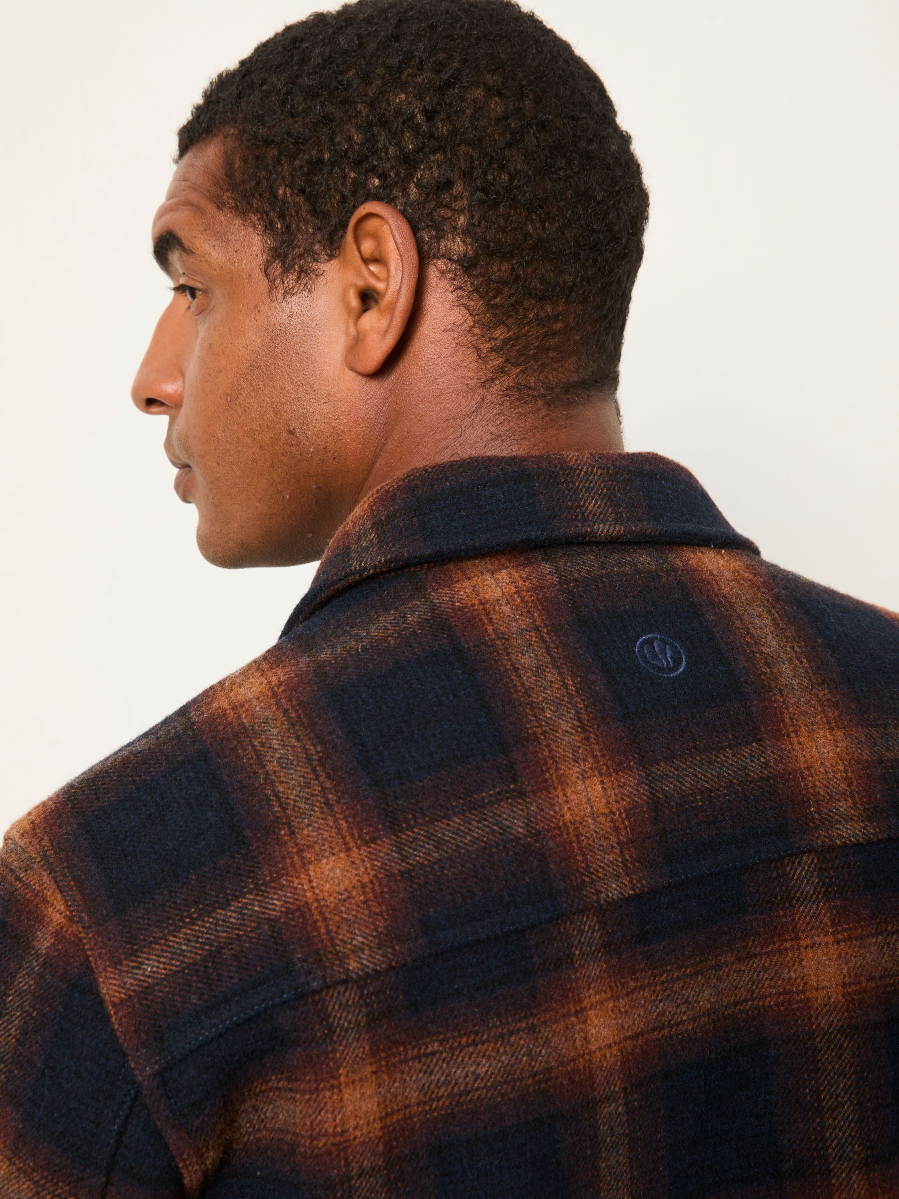 Milton Navy Bonded Fabric Check Overshirt - Image 6 of 7