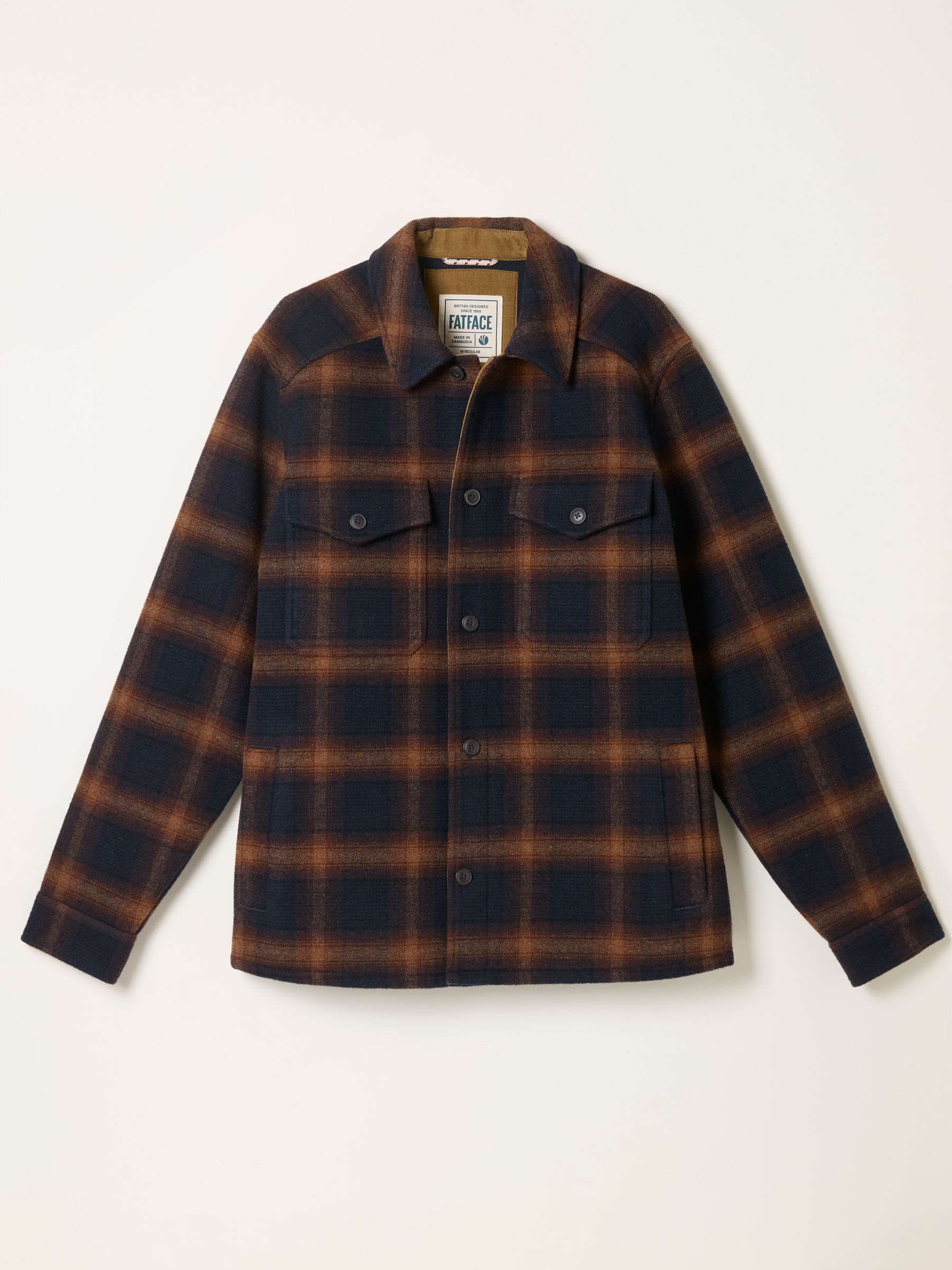 Milton Navy Bonded Fabric Check Overshirt | FatFace USA