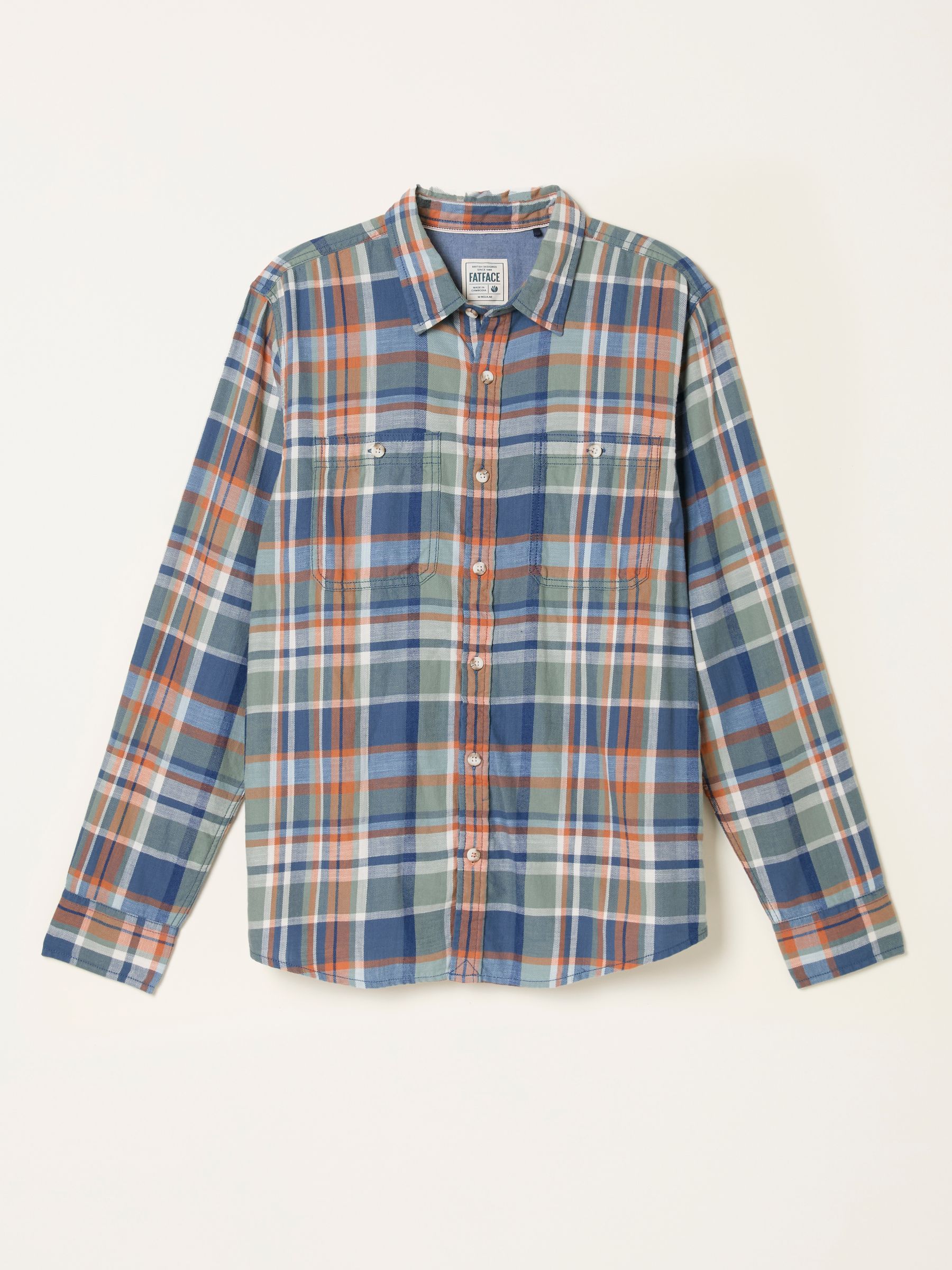 Emley Burnt Orange Long Sleeve Indigo Check Shirt - Image 5 of 5
