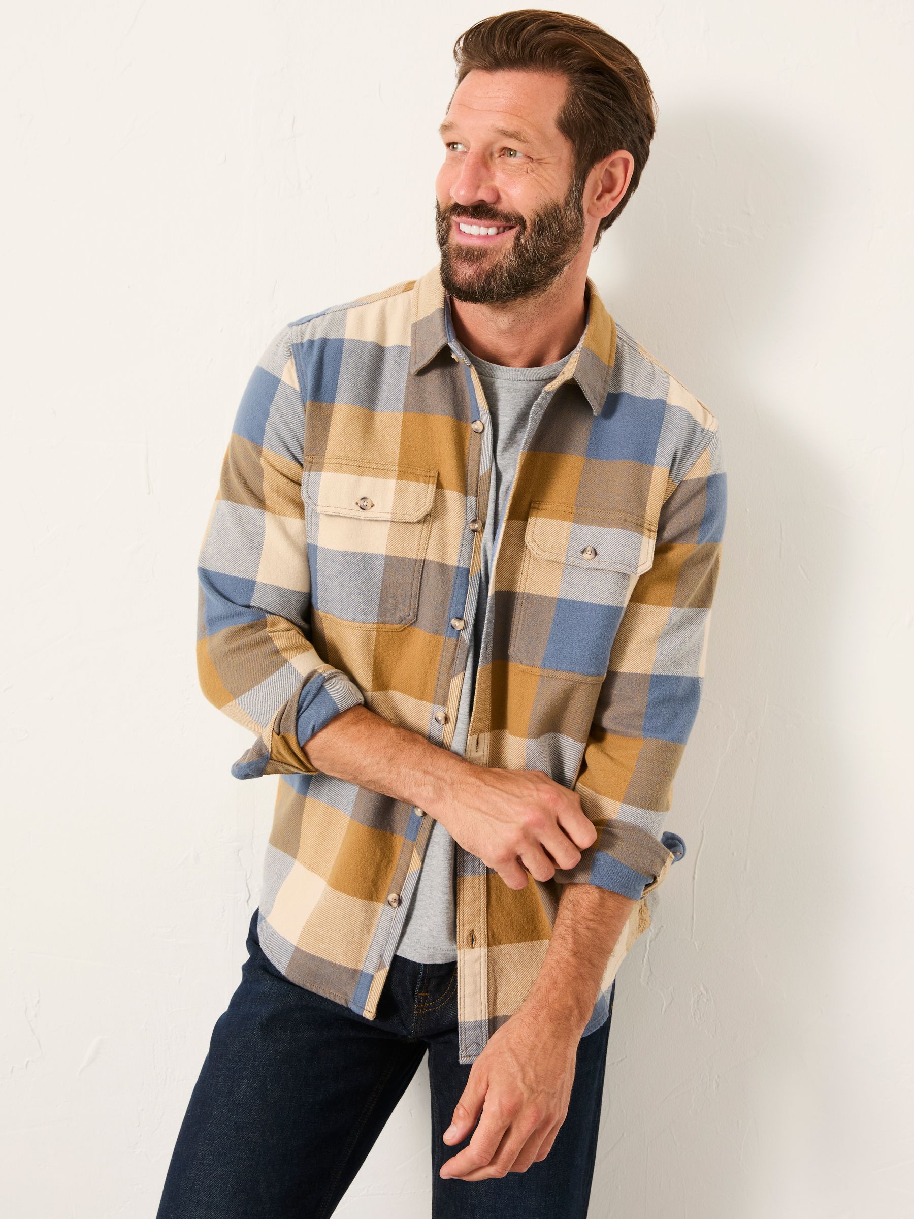Dardy Chambray Blue Long Sleeve Buffalo Check Shirt | FatFace