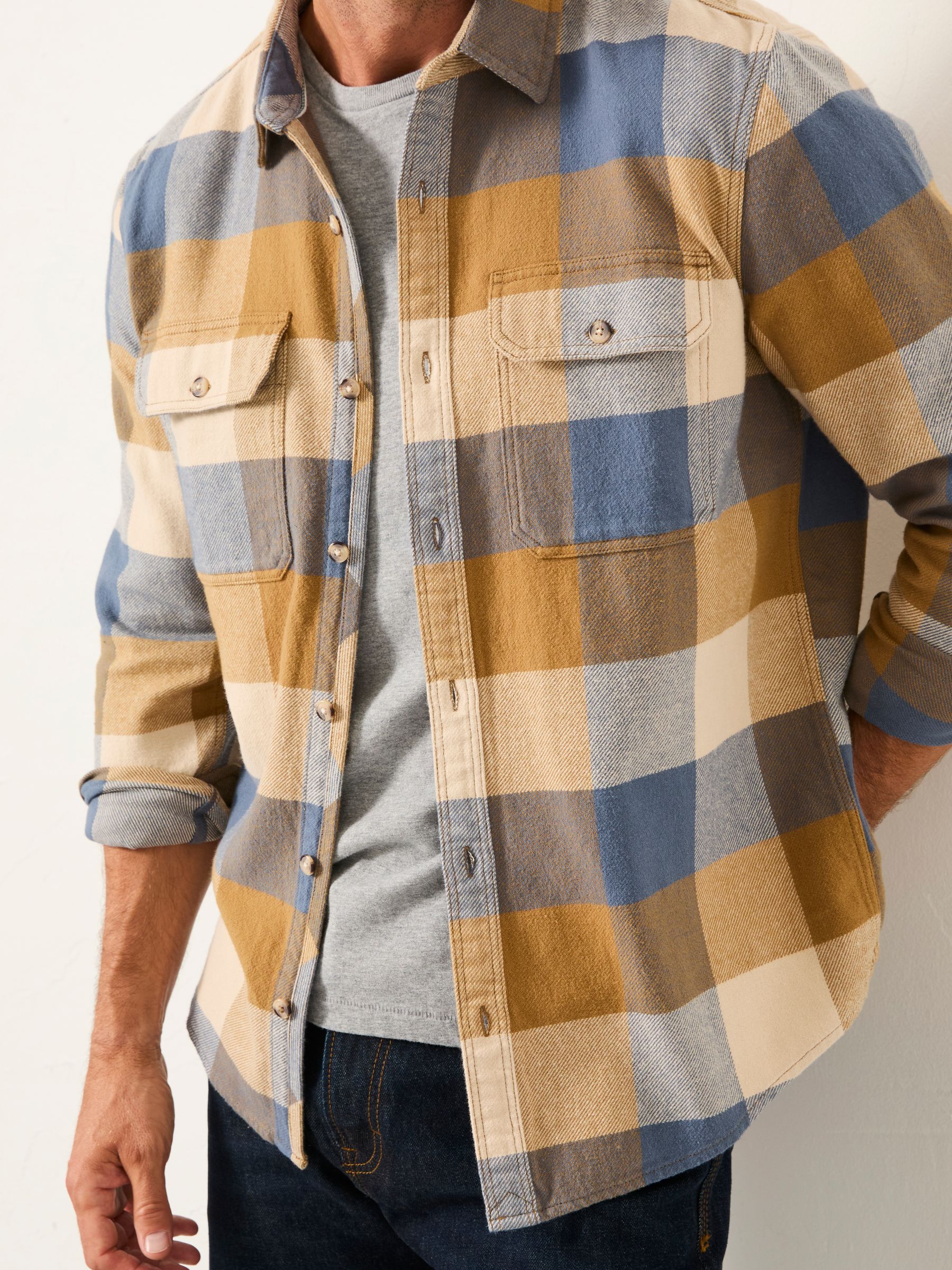 Dardy Chambray Blue Long Sleeve Buffalo Check Shirt | FatFace