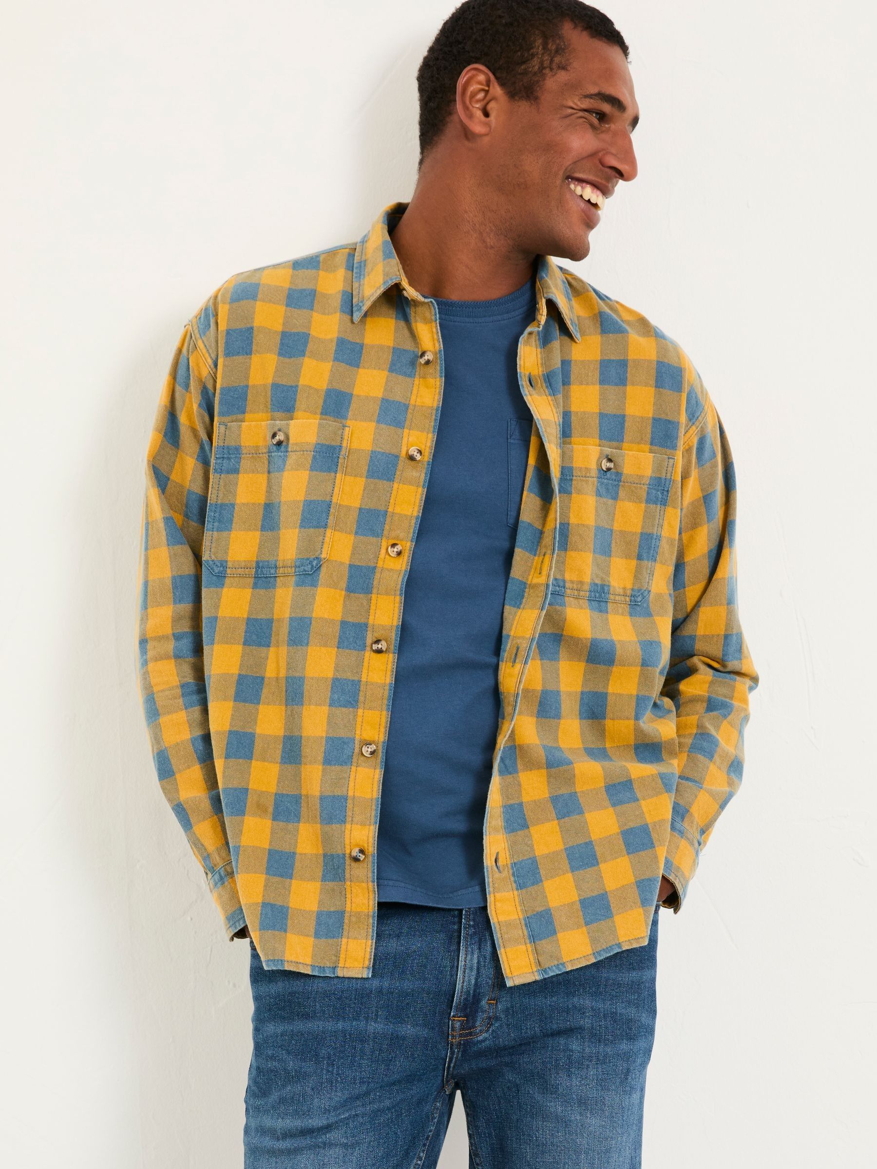 Thursby Ochre Yellow Long Sleeve Relaxed Fit Gingham Shirt - Image 1 of 4